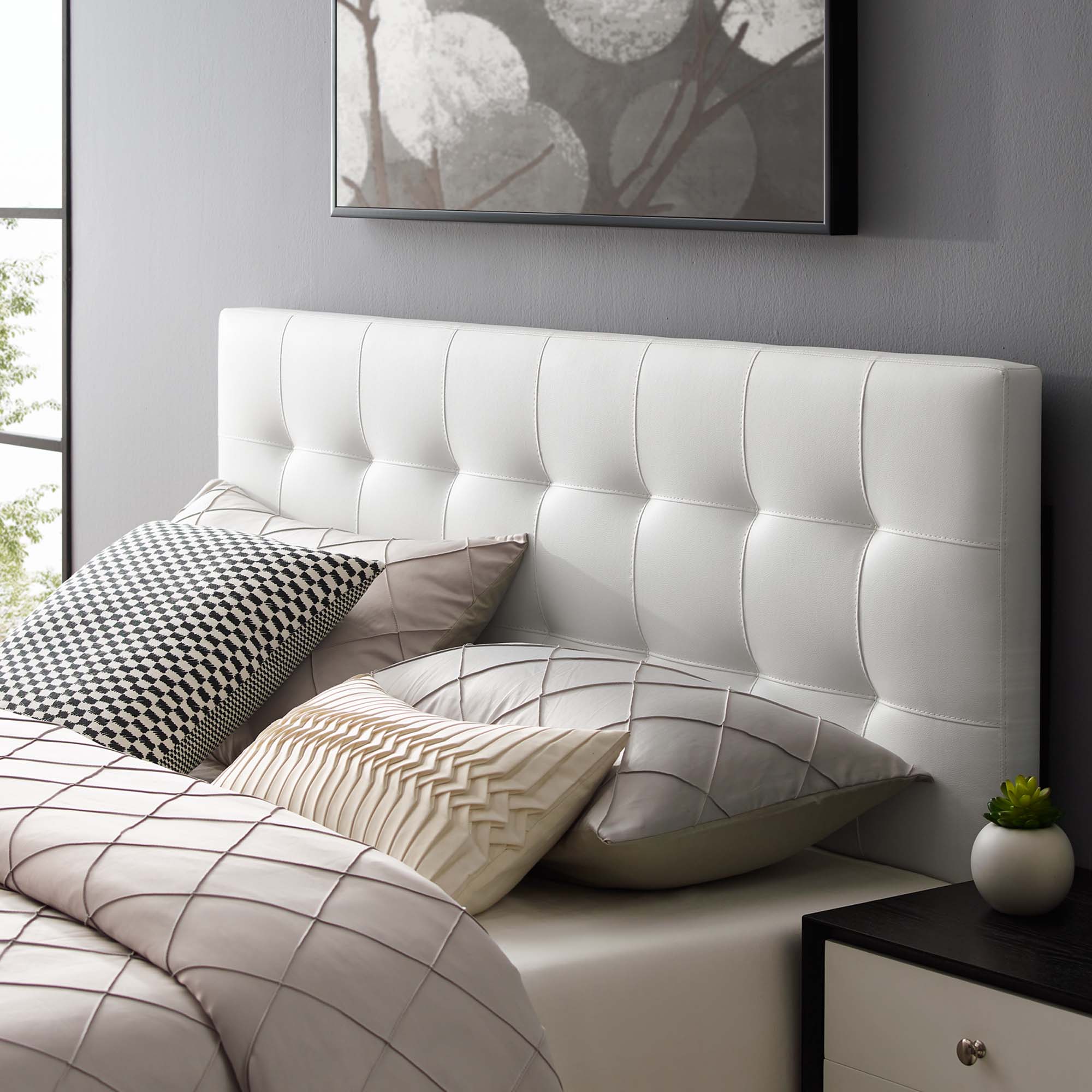 Lily Upholstered Vinyl King Headboard, White