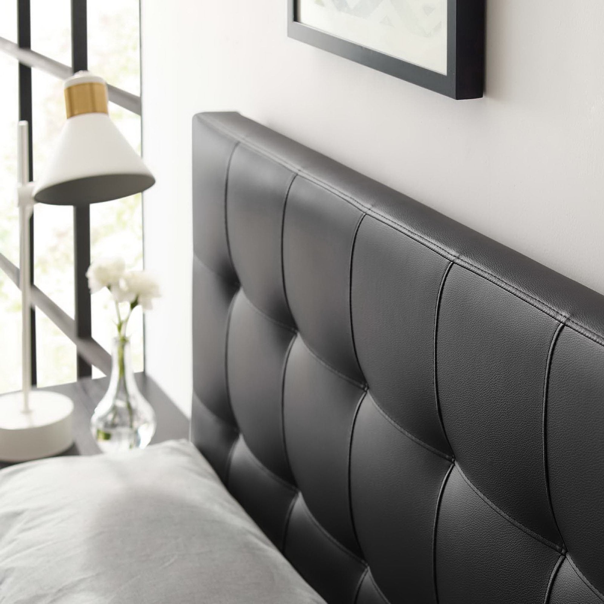 Lily Upholstered Vinyl Full Headboard, Black