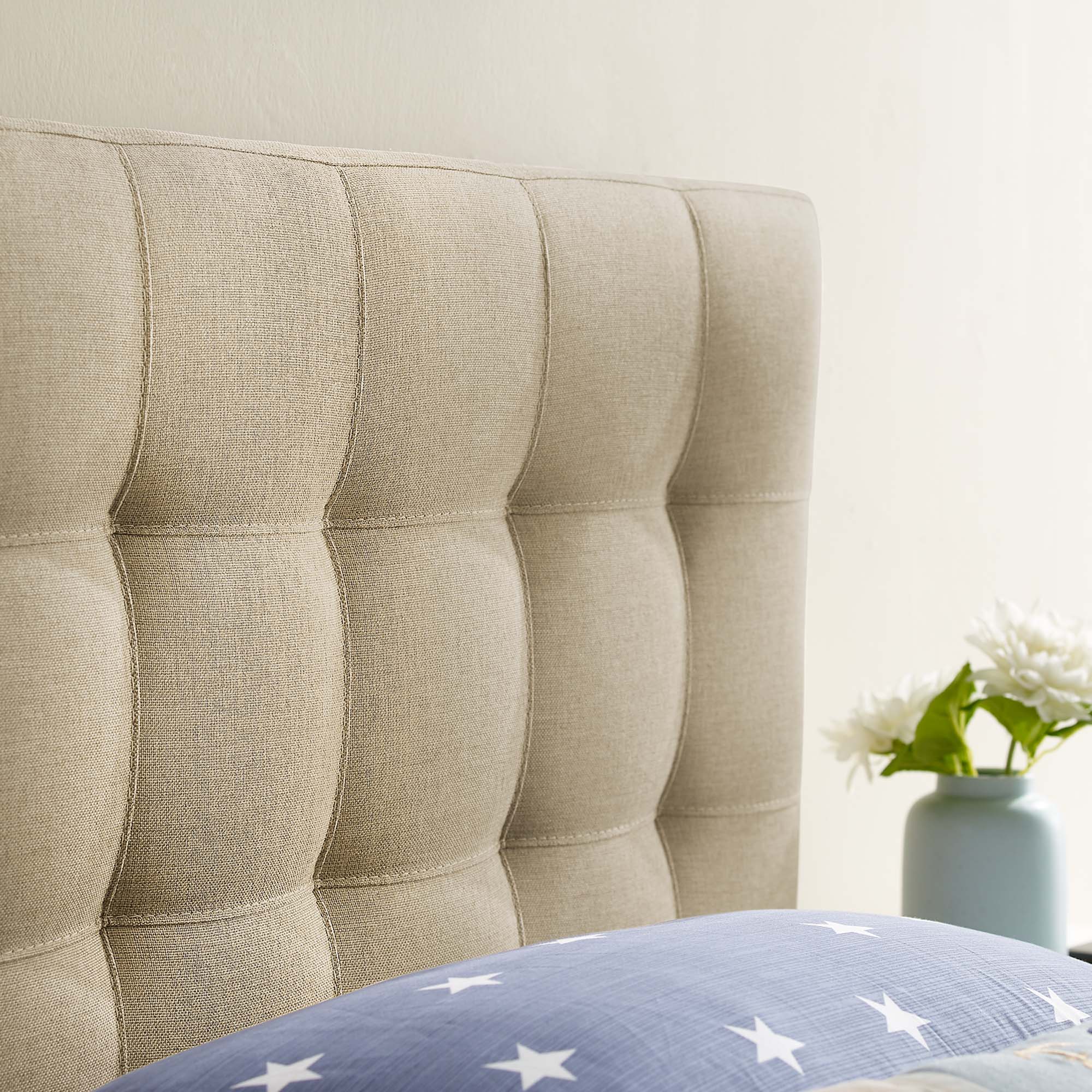 Lily Upholstered Fabric Twin Headboard, Beige