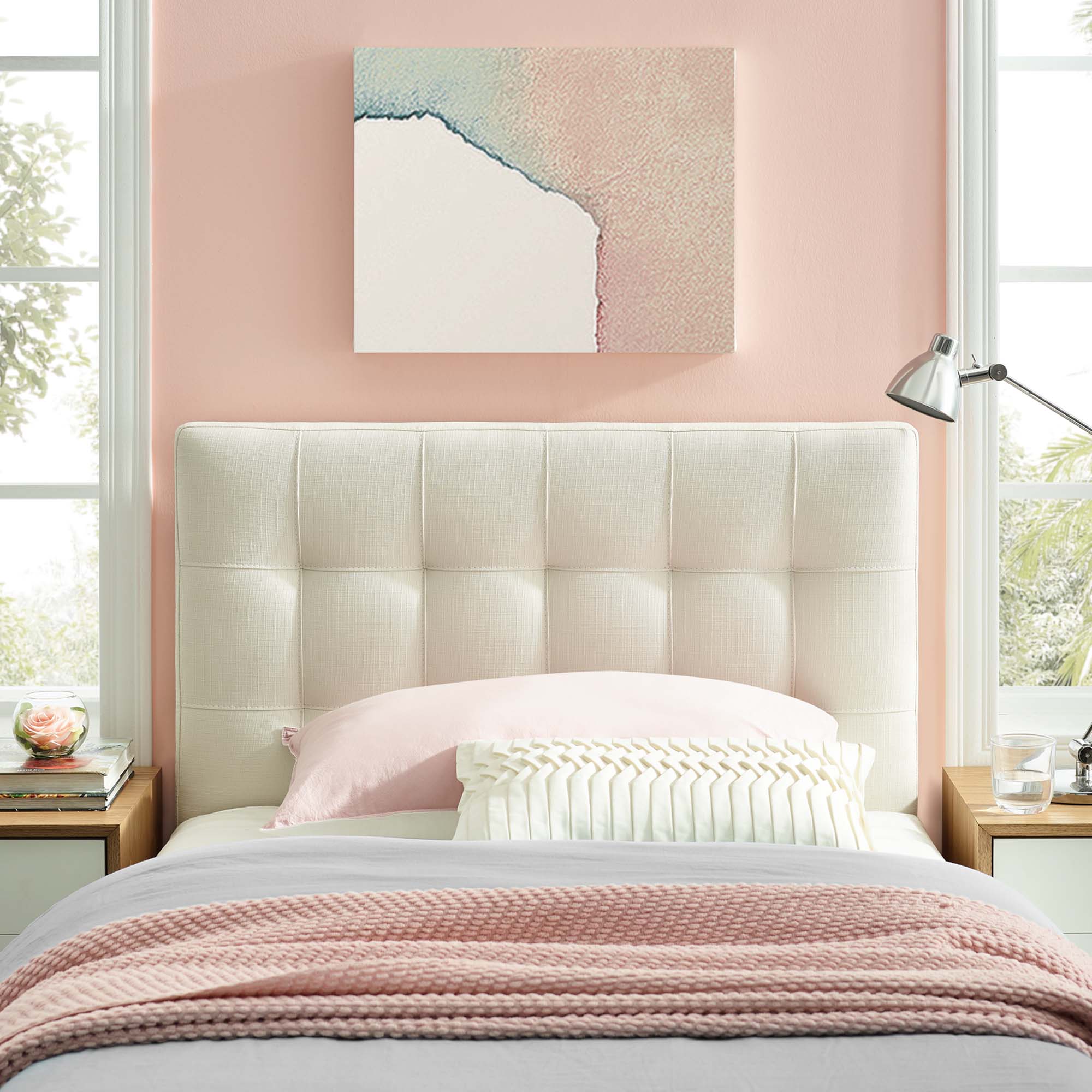 Lily Upholstered Fabric Twin Headboard, Ivory