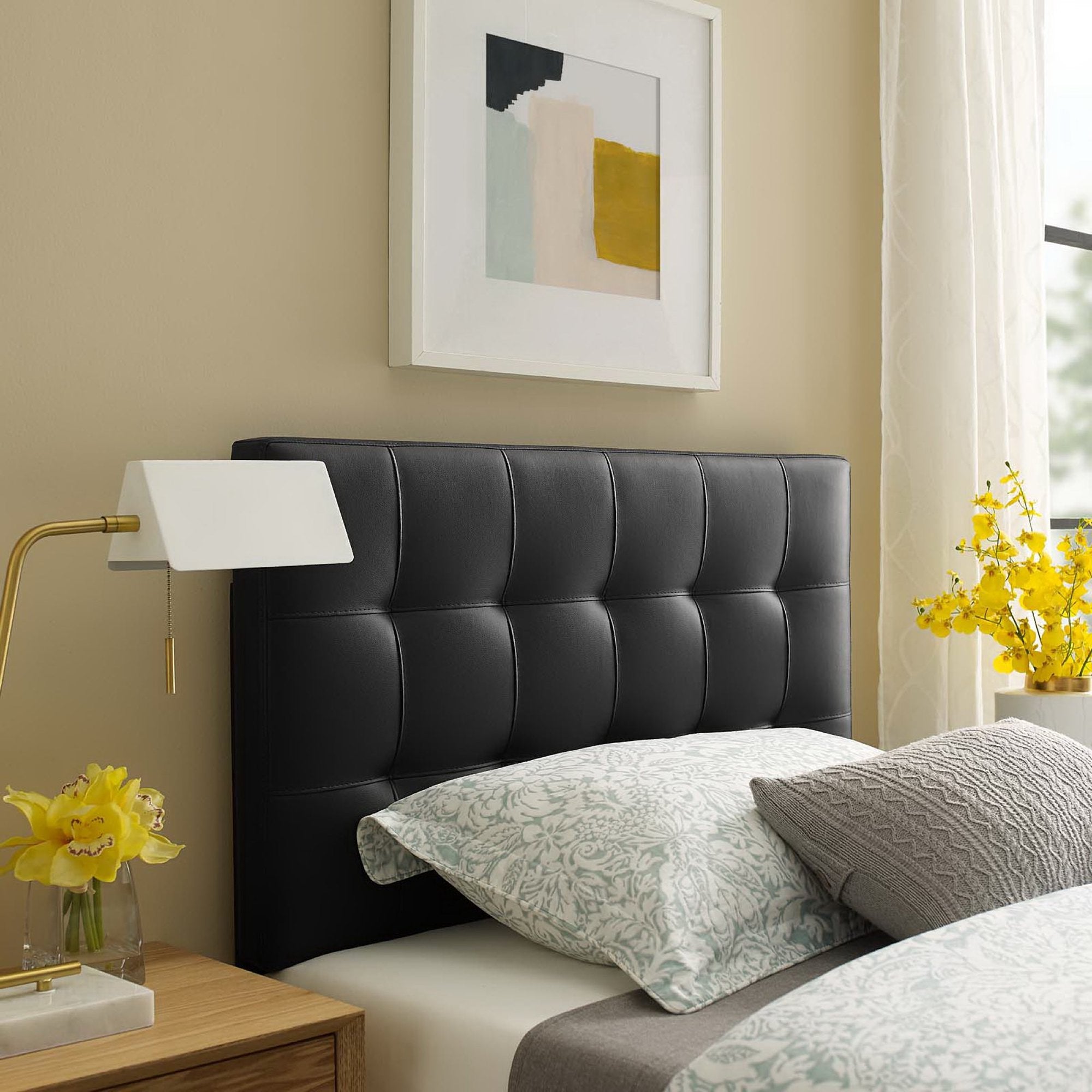 Lily Upholstered Vinyl Twin Headboard, Black
