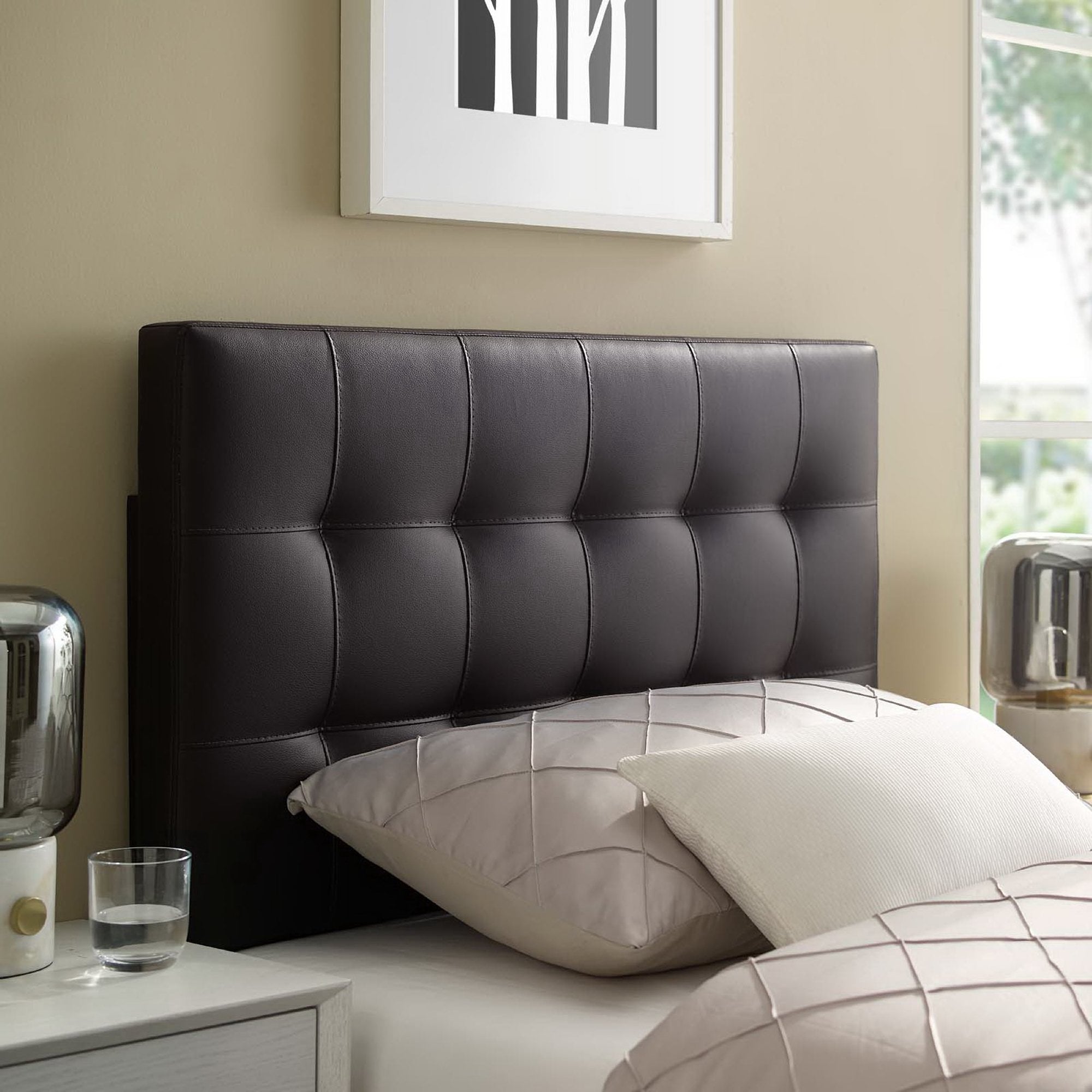 Lily Upholstered Vinyl Twin Headboard, Brown