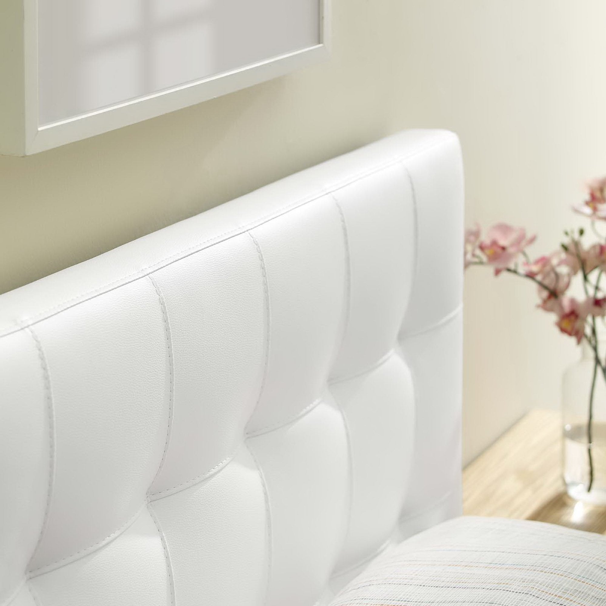 Lily Upholstered Vinyl Twin Headboard, White