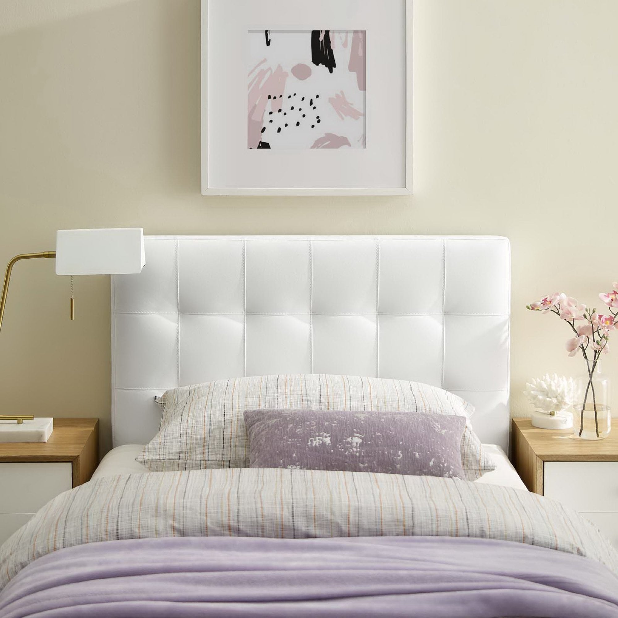Lily Upholstered Vinyl Twin Headboard, White