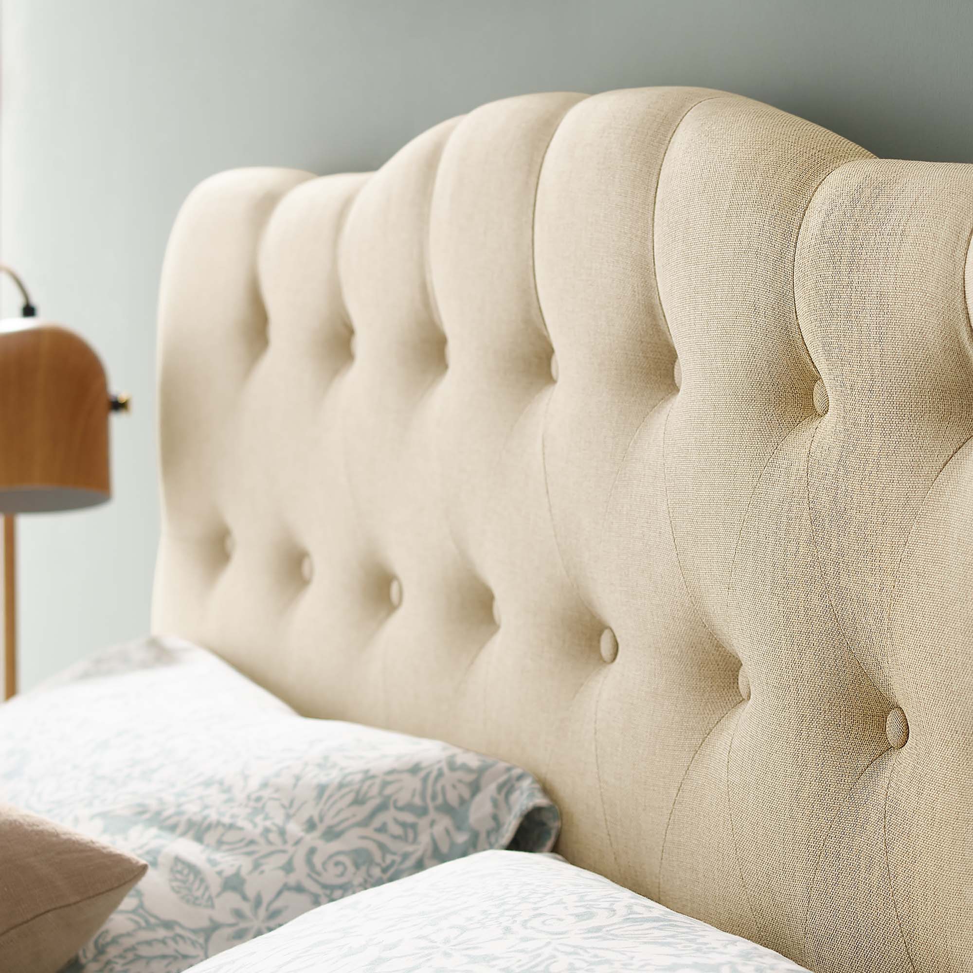 Annabel Upholstered Fabric Queen Headboard, Beige