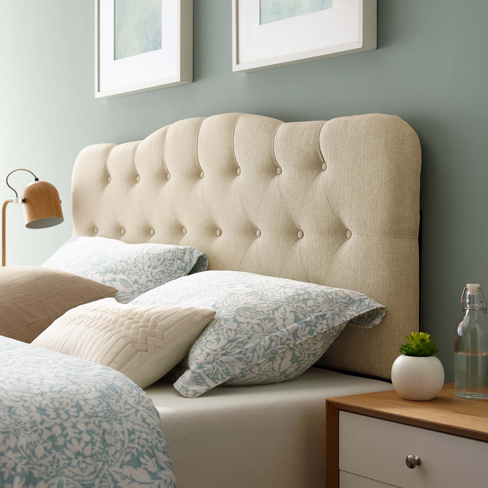 Annabel Upholstered Fabric Queen Headboard, Beige