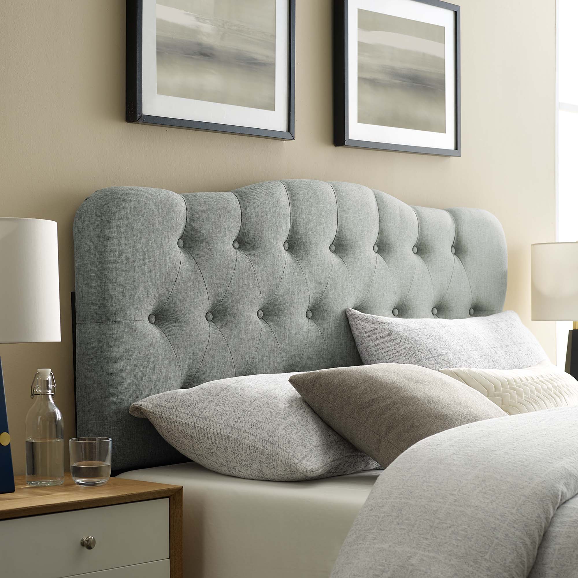 Annabel Upholstered Fabric Queen Headboard, Gray
