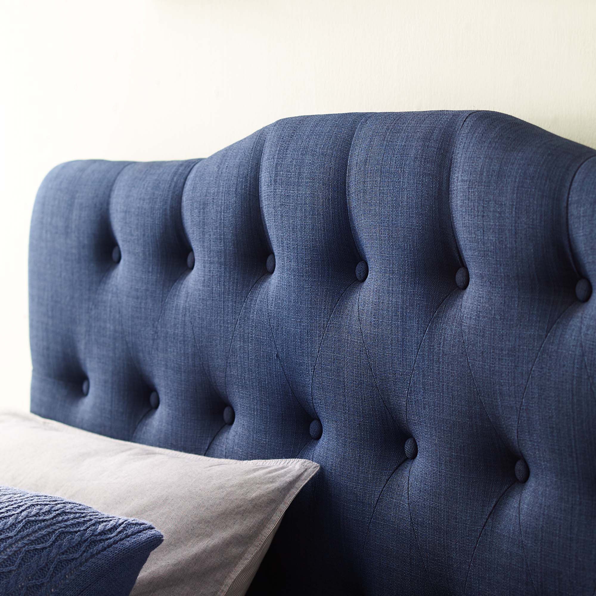 Annabel Upholstered Fabric Queen Headboard, Navy