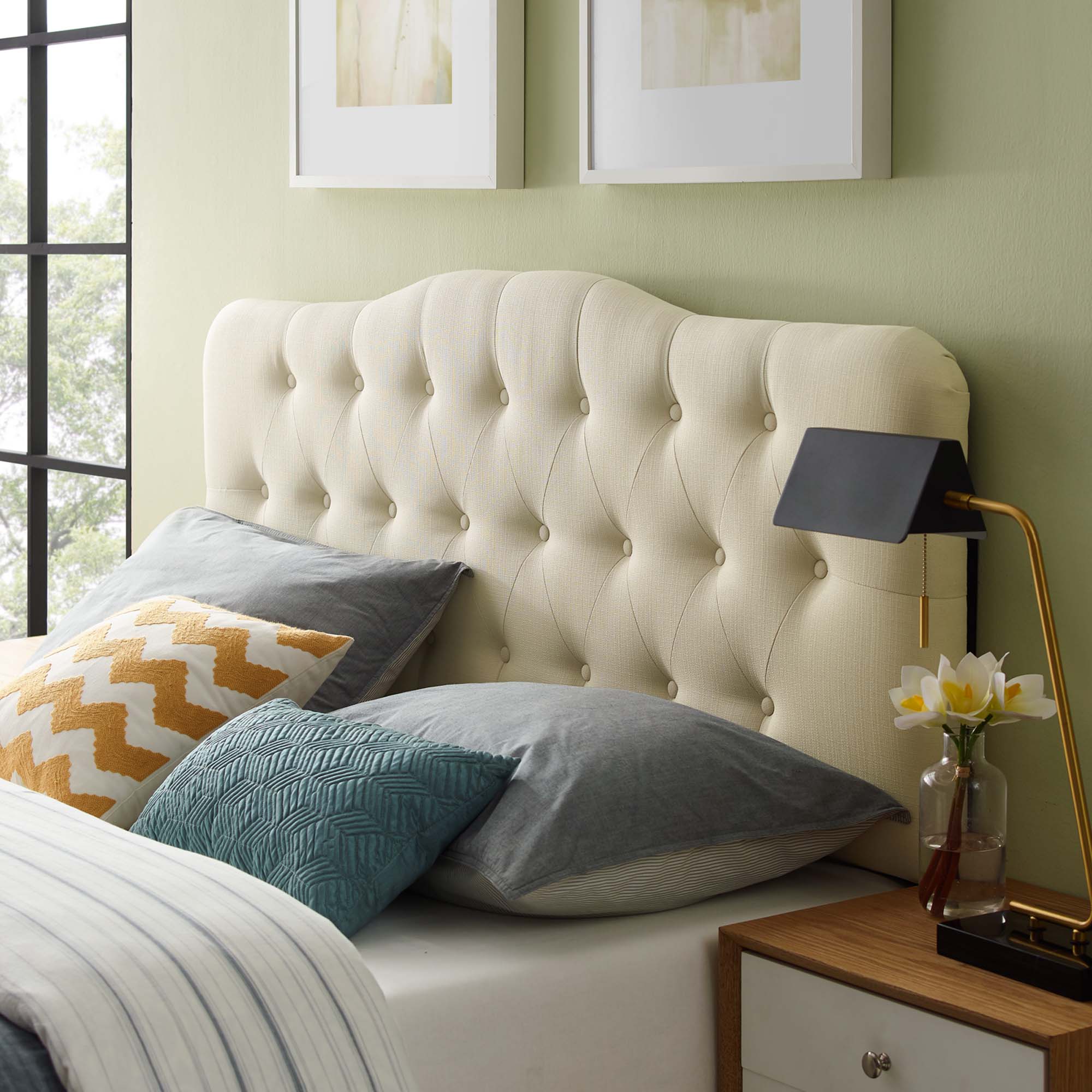 Annabel Upholstered Fabric Full Headboard, Ivory