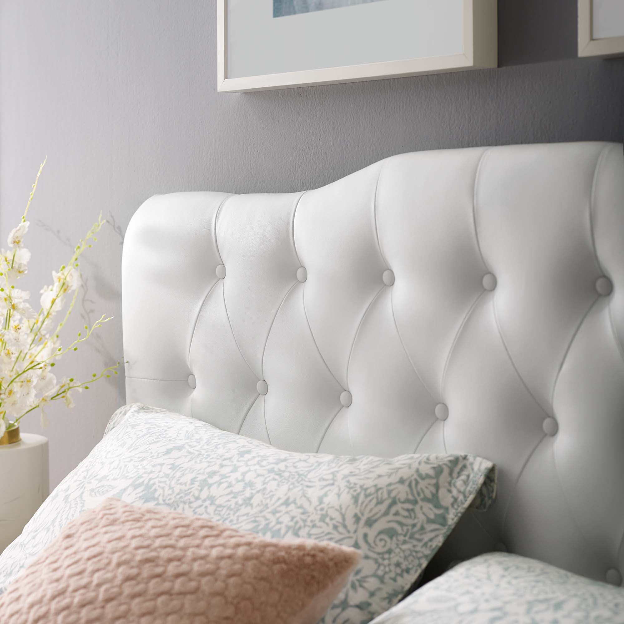 Annabel Upholstered Vinyl King Headboard, White