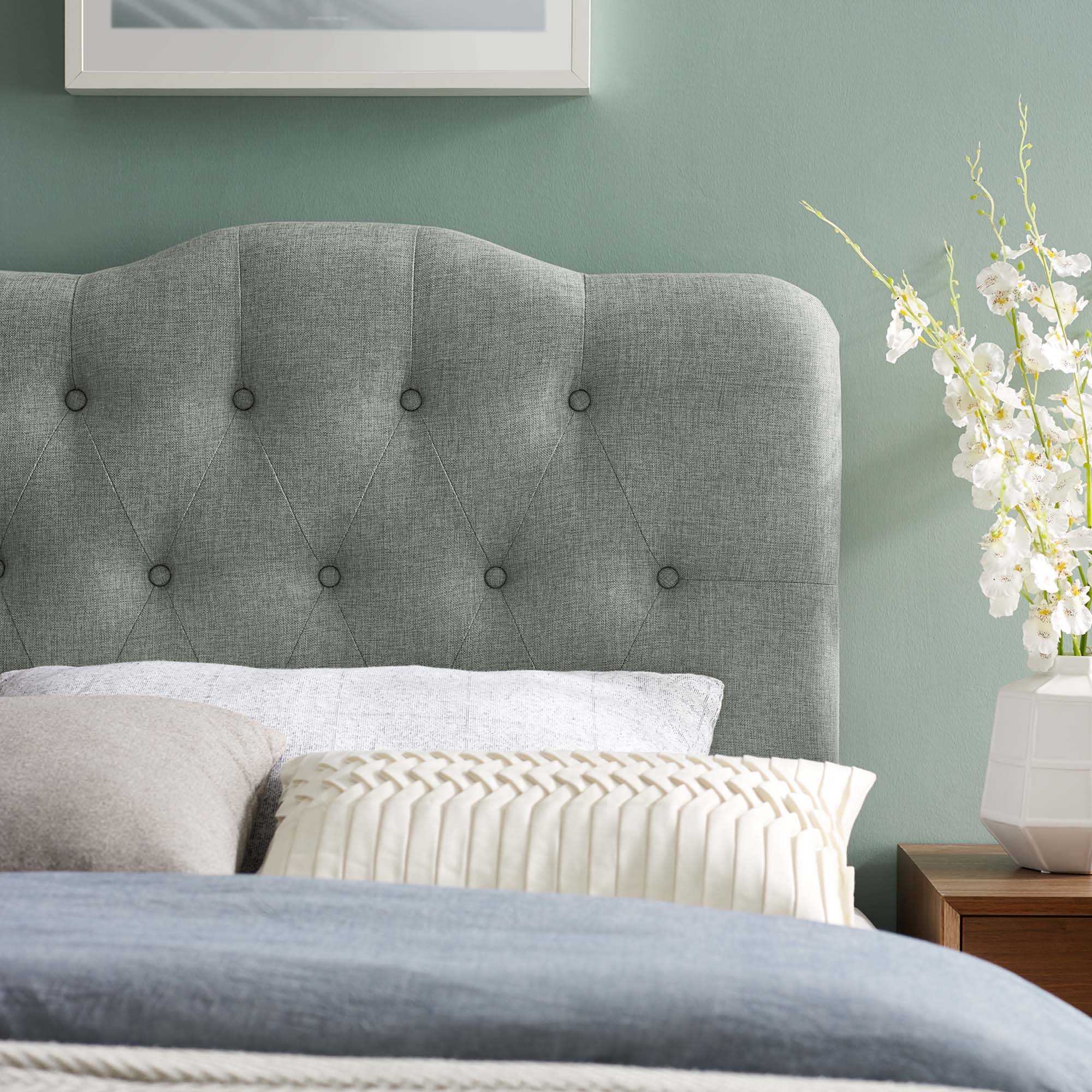 Annabel Upholstered Fabric Twin Headboard, Gray
