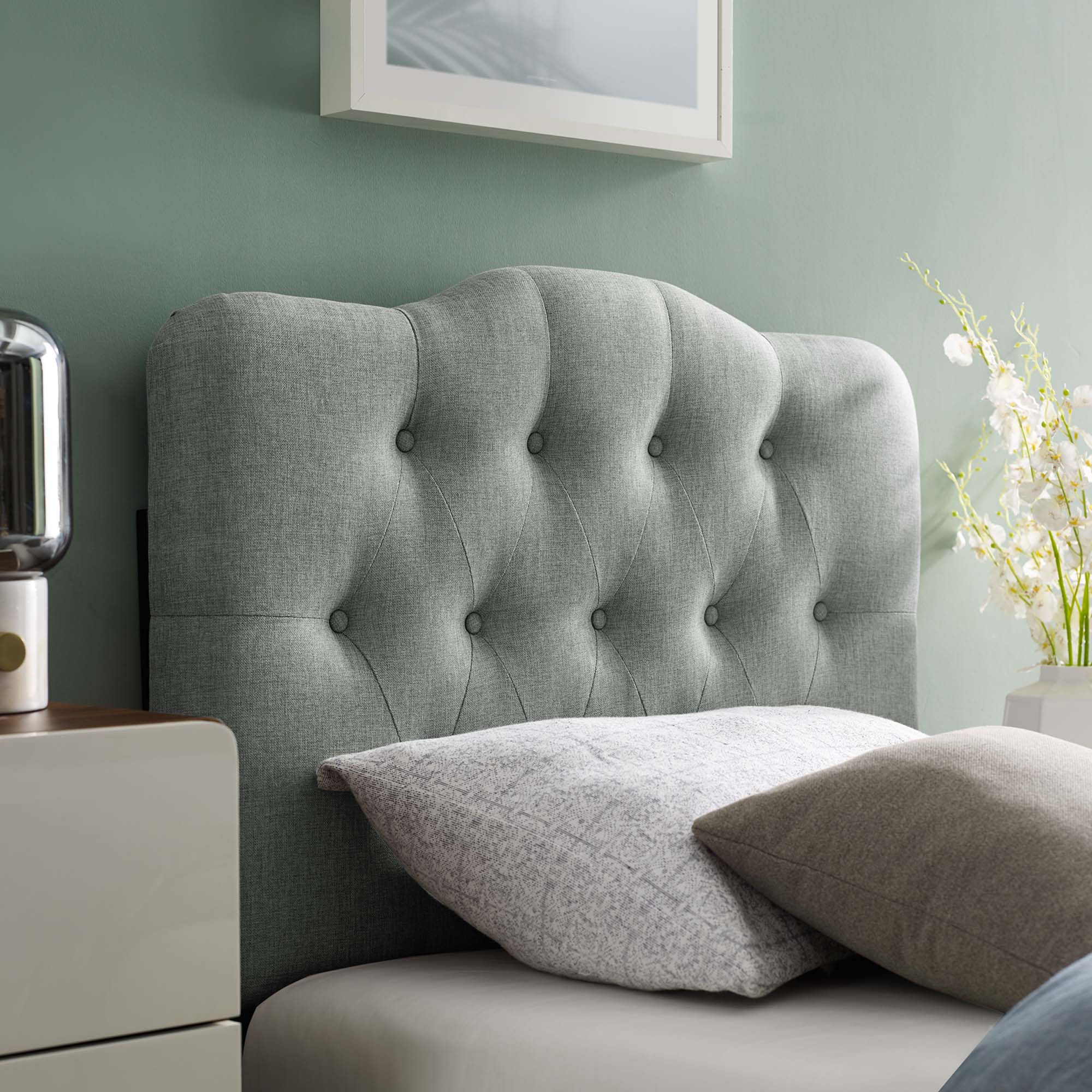 Annabel Upholstered Fabric Twin Headboard, Gray