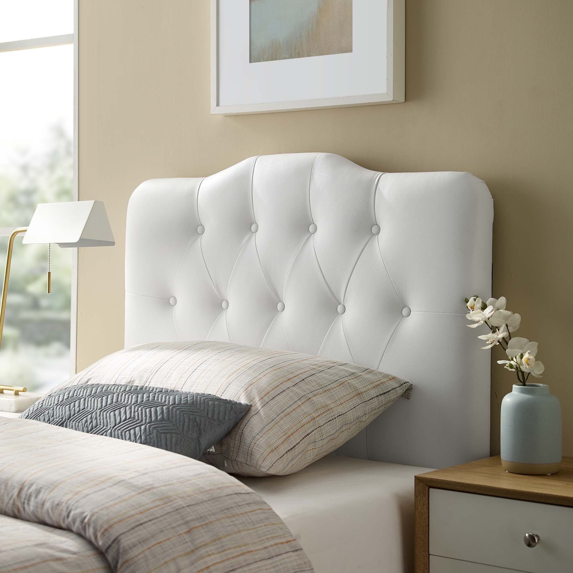 Annabel Upholstered Vinyl Twin Headboard, White