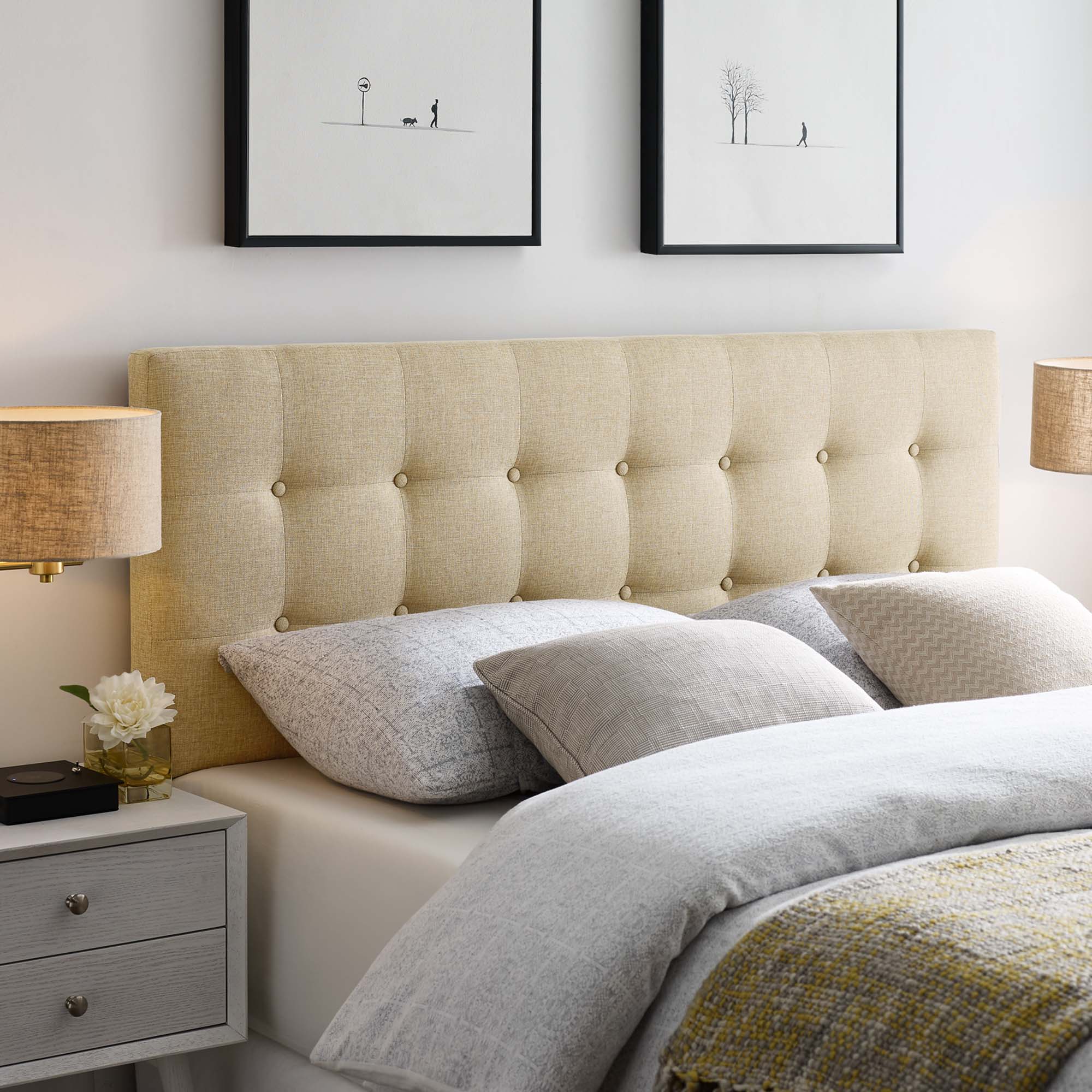 Emily Upholstered Fabric Queen Headboard, Beige