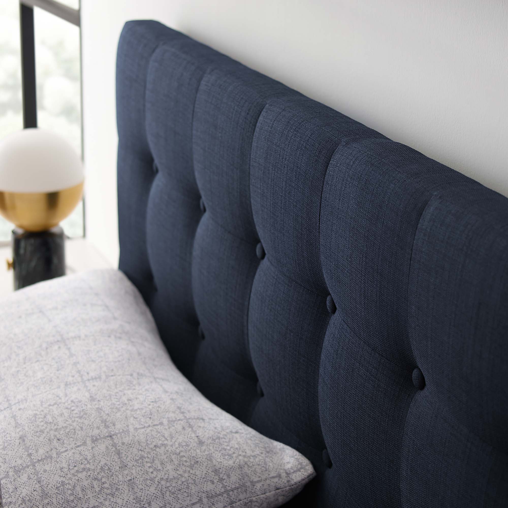 Emily Upholstered Fabric Queen Headboard, Navy