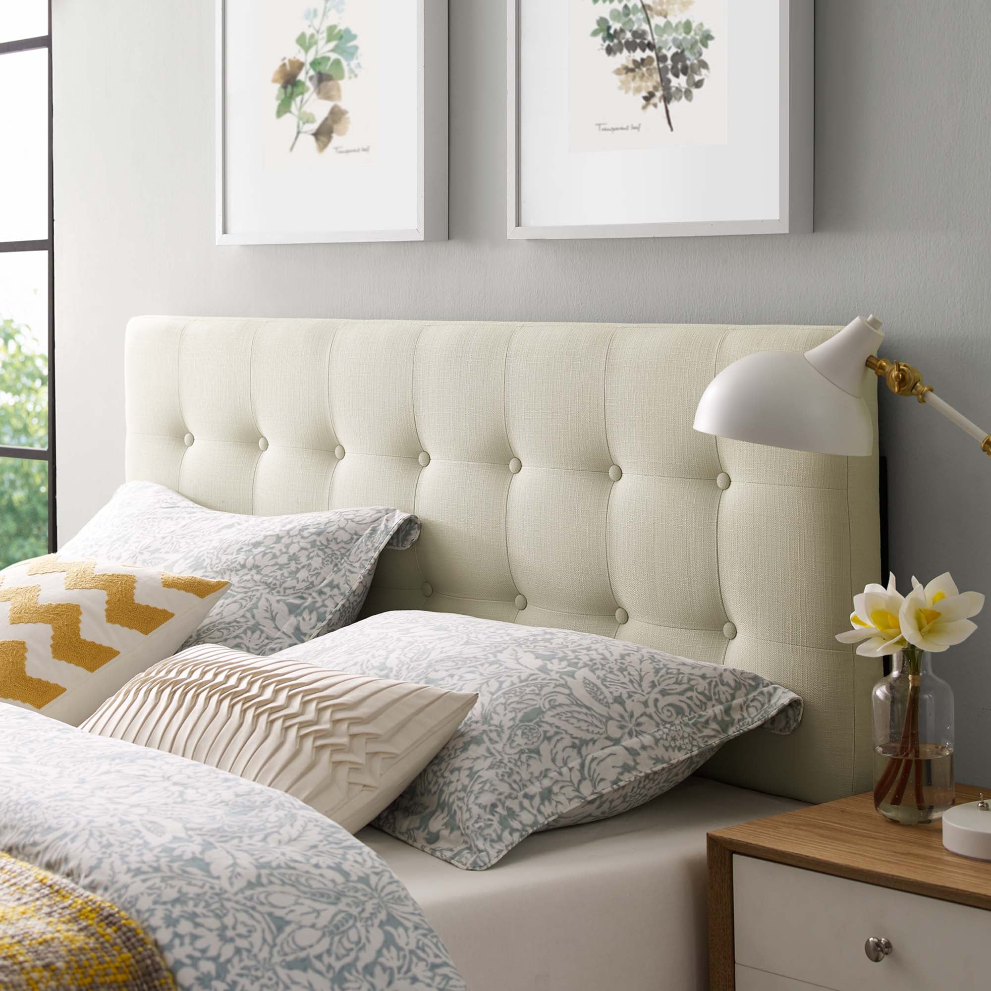 Emily Upholstered Fabric Full Headboard, Ivory