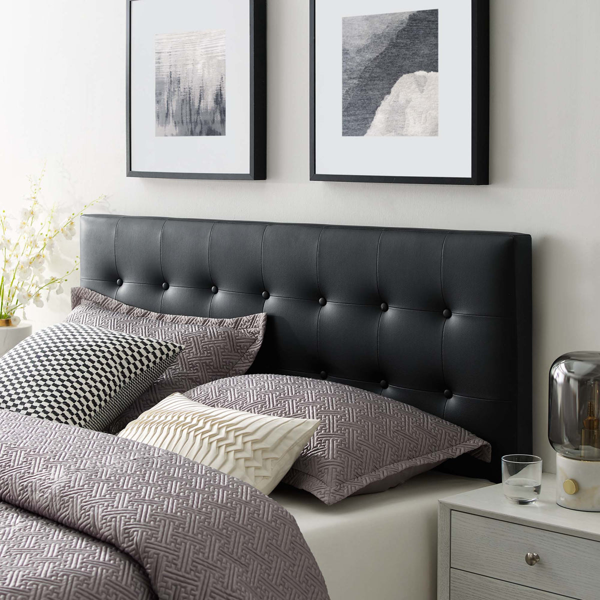Emily Upholstered Vinyl King Headboard, Black