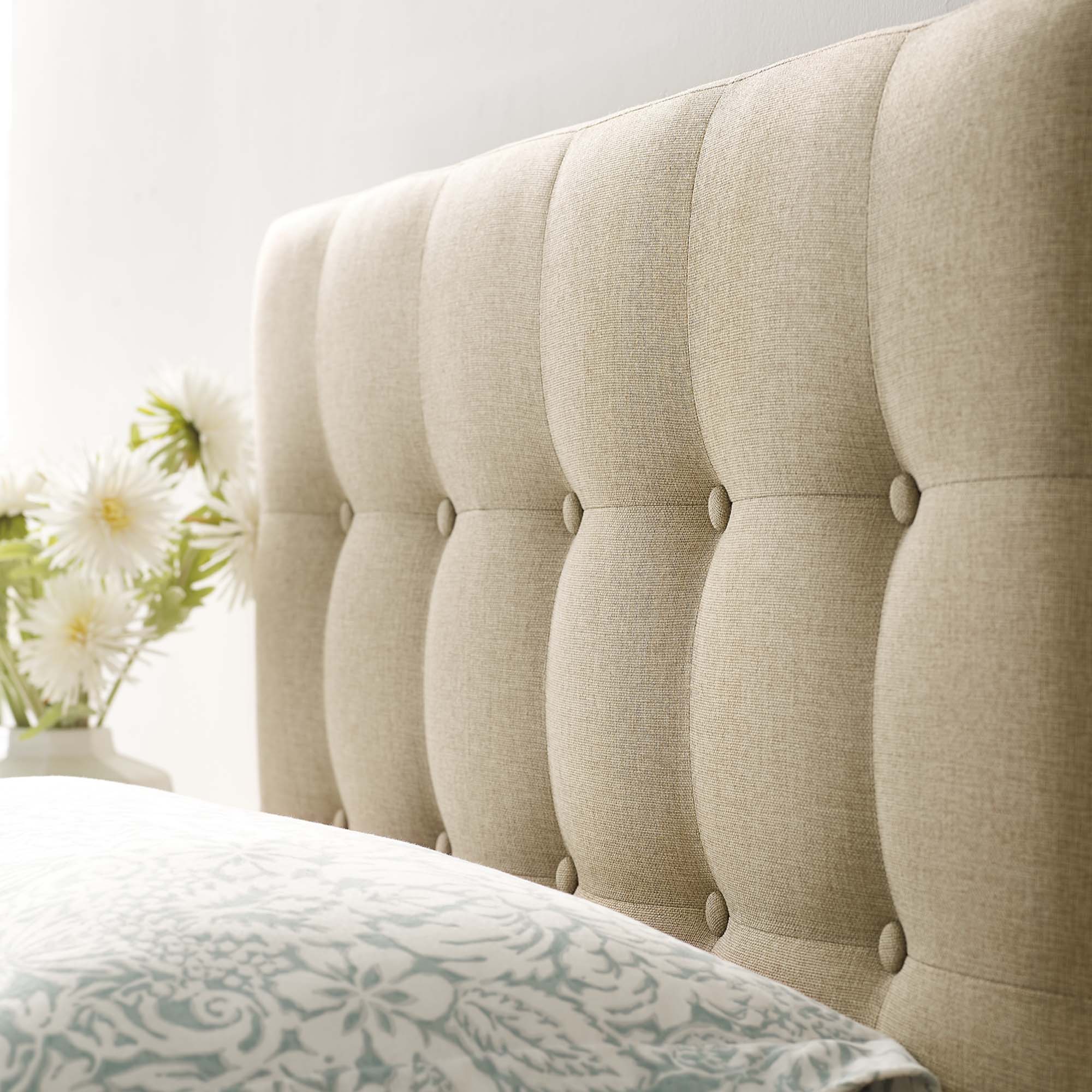 Emily Upholstered Fabric Twin Headboard, Beige