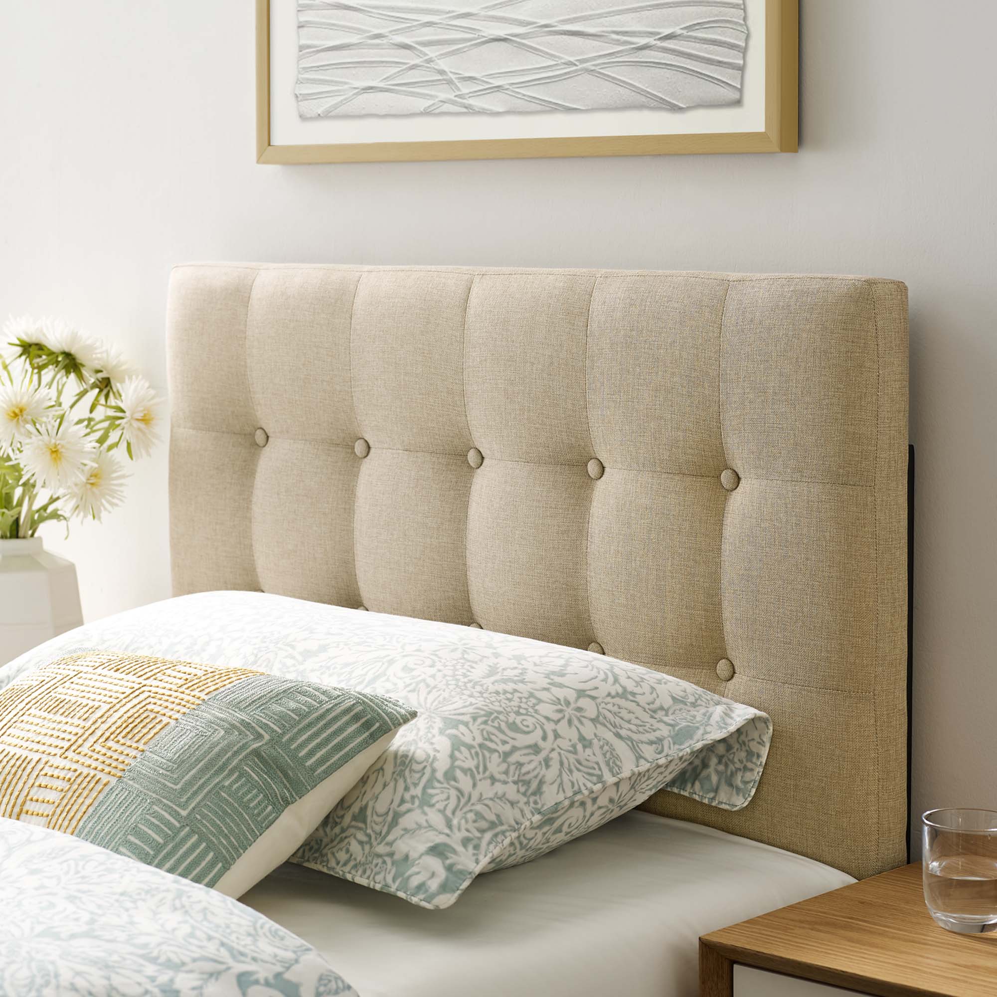 Emily Upholstered Fabric Twin Headboard, Beige