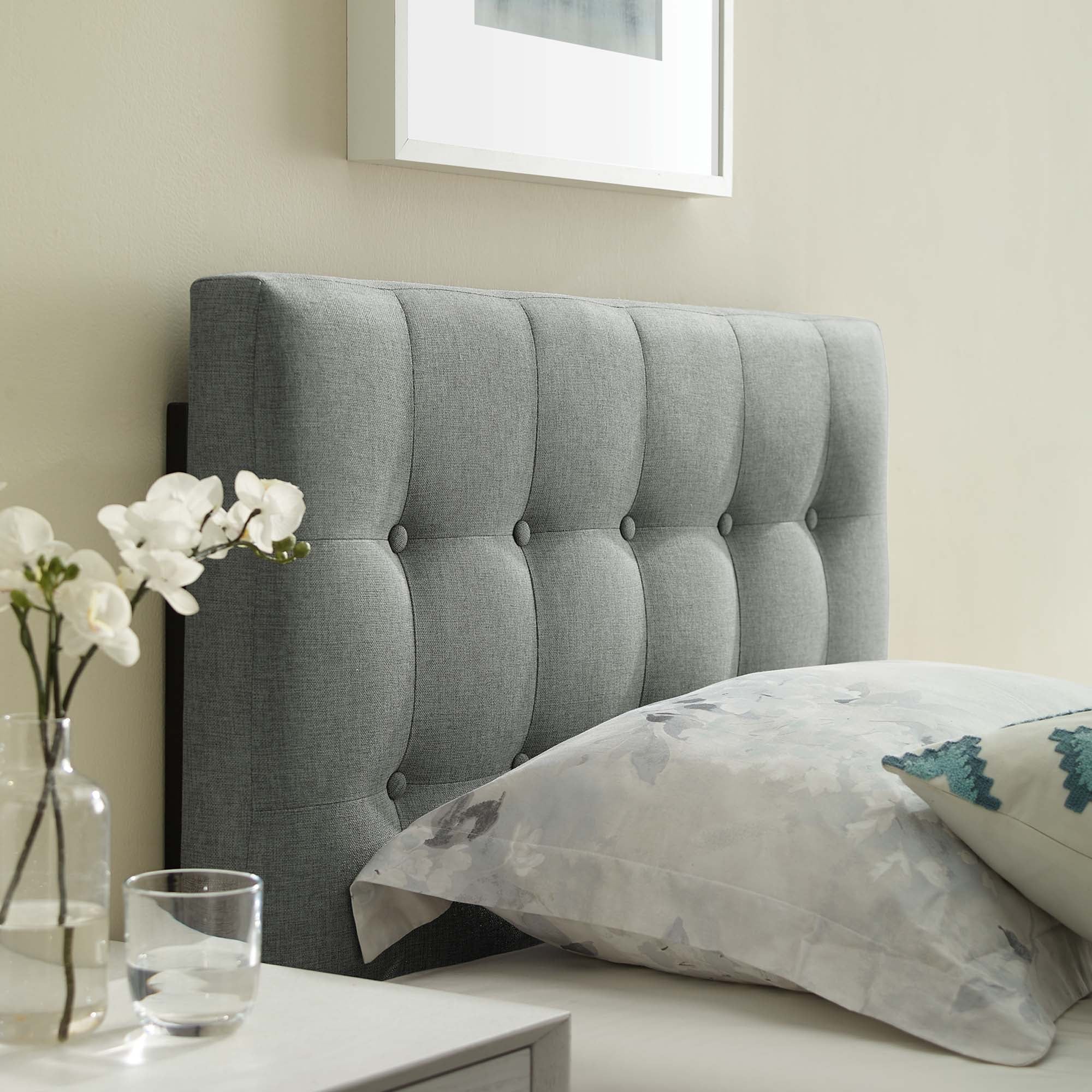 Emily Upholstered Fabric Twin Headboard, Gray
