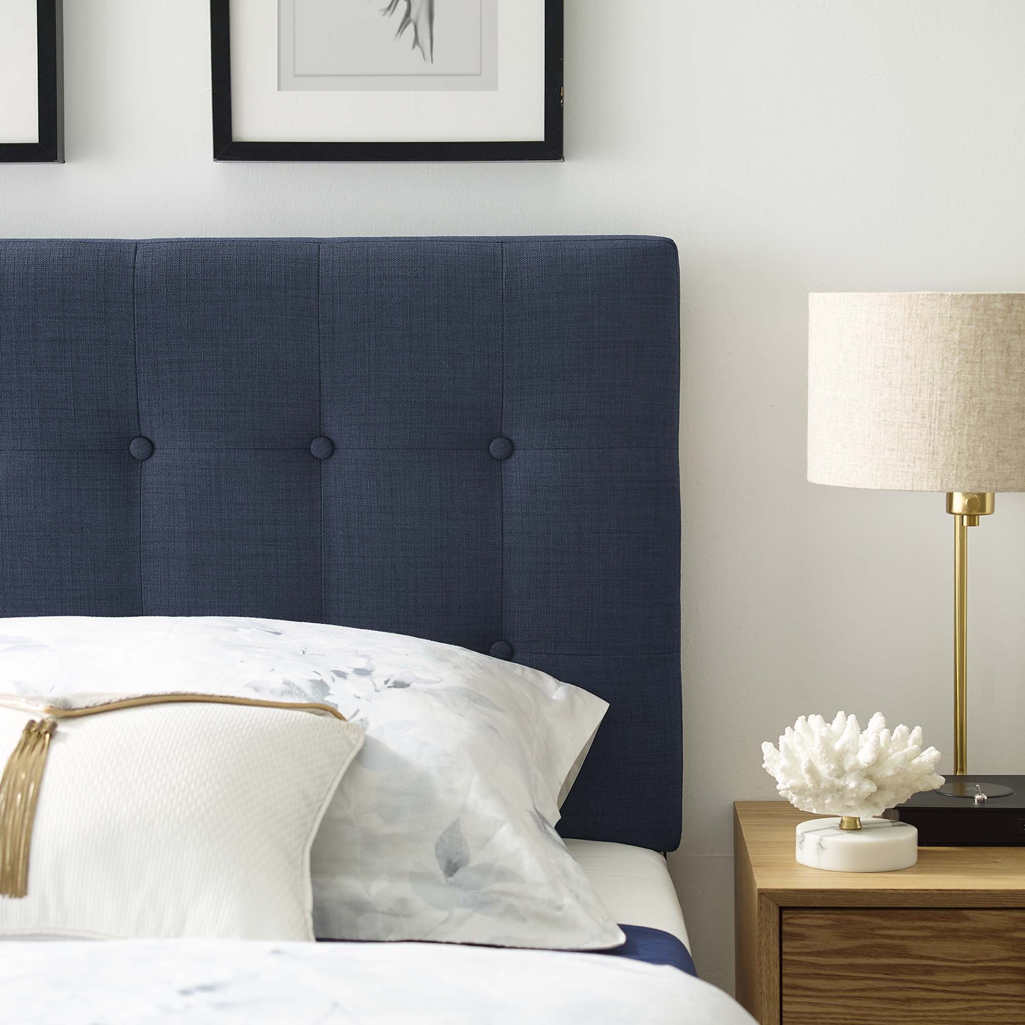 Emily Upholstered Fabric Twin Headboard, Navy