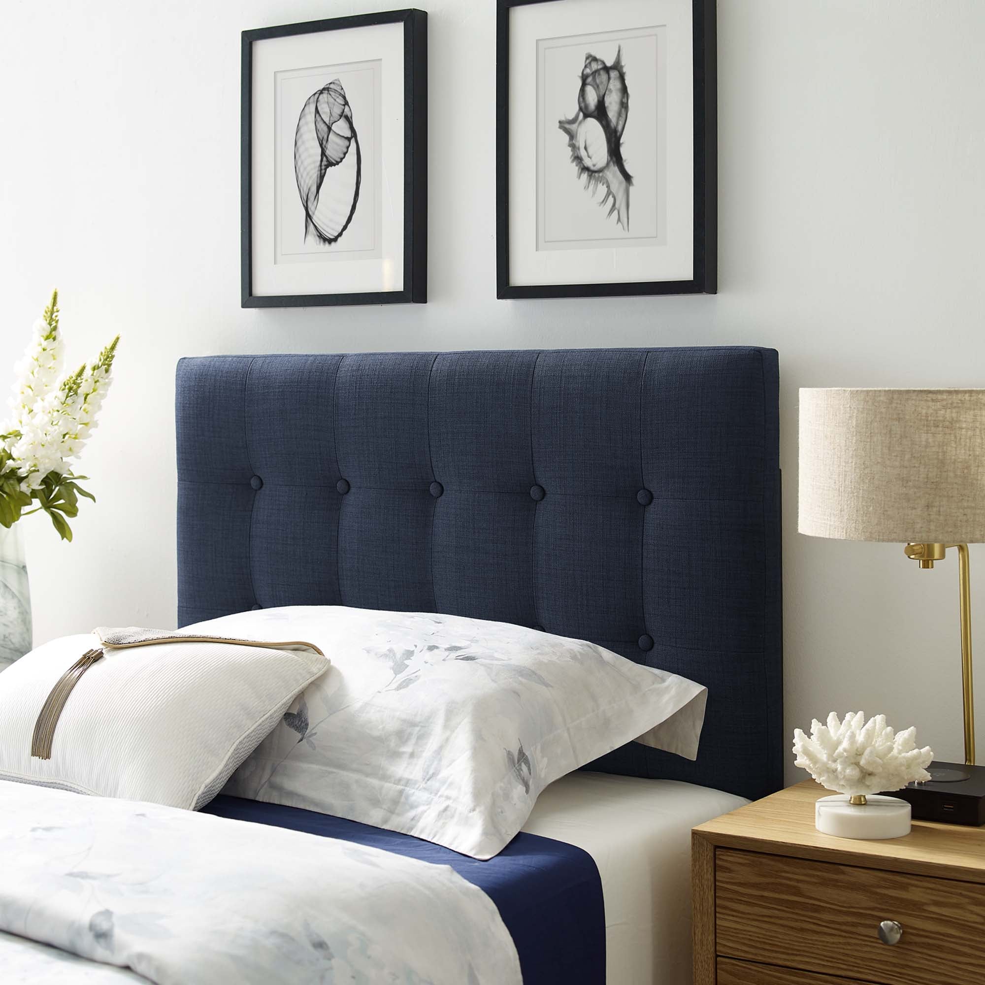 Emily Upholstered Fabric Twin Headboard, Navy