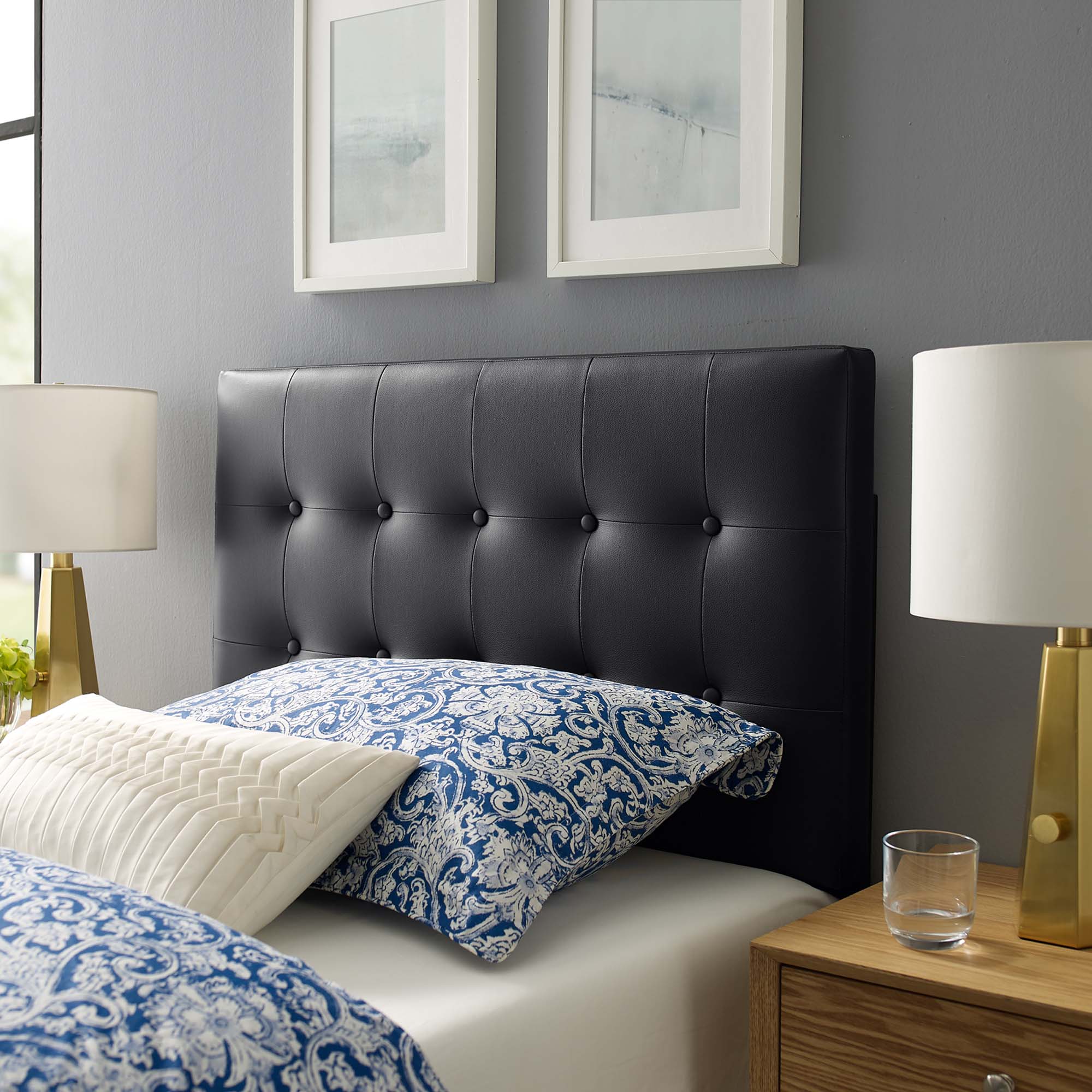 Emily Upholstered Vinyl Twin Headboard, Black