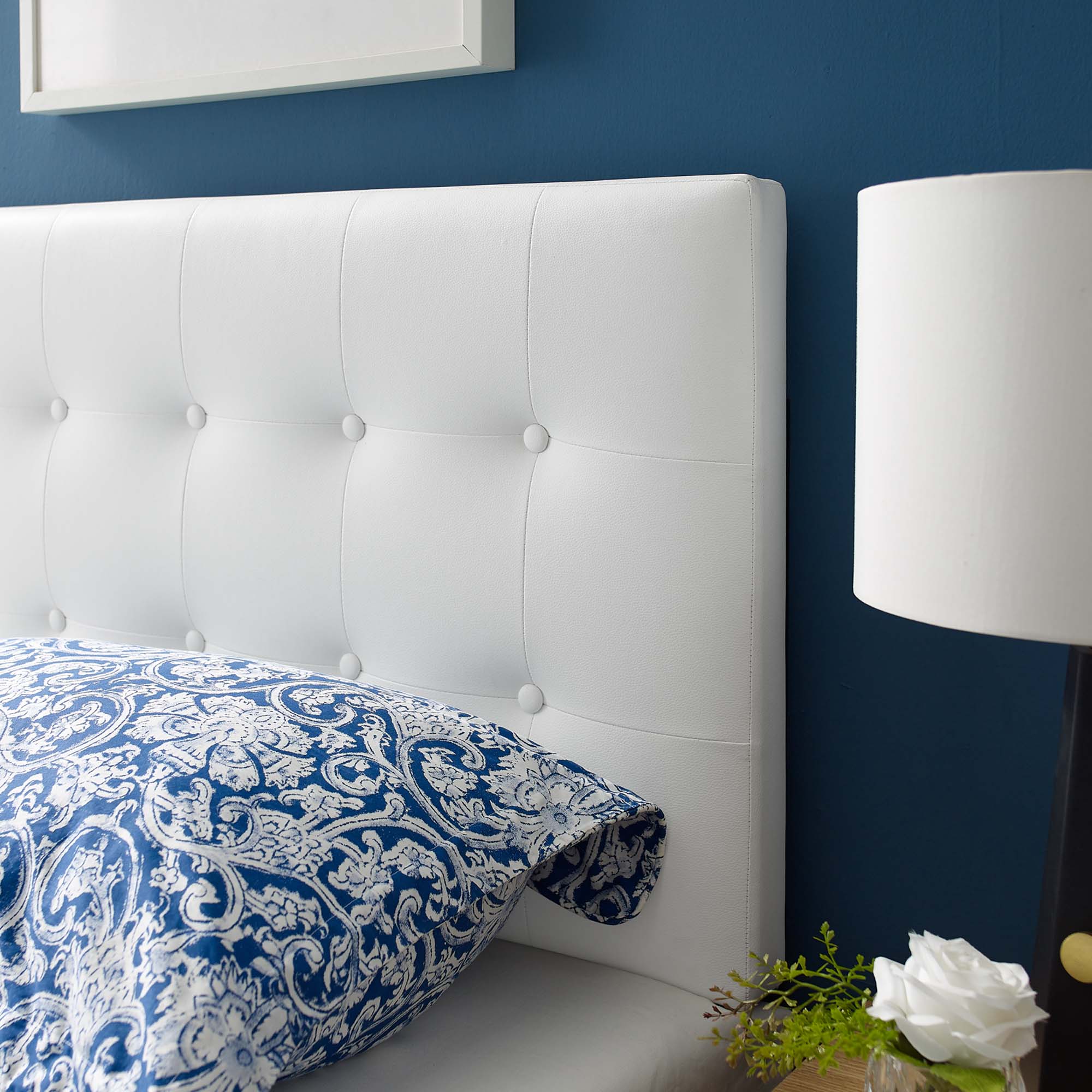Emily Upholstered Vinyl Twin Headboard, White
