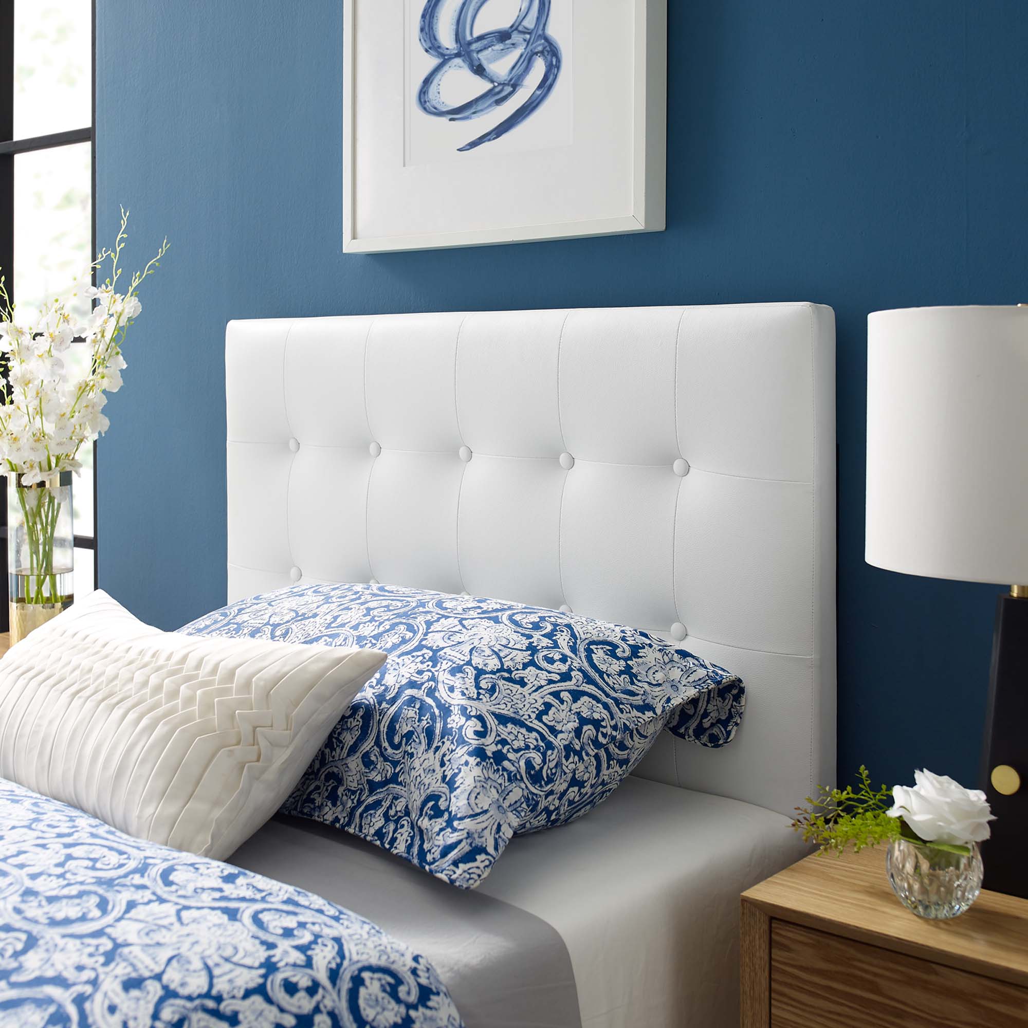 Emily Upholstered Vinyl Twin Headboard, White