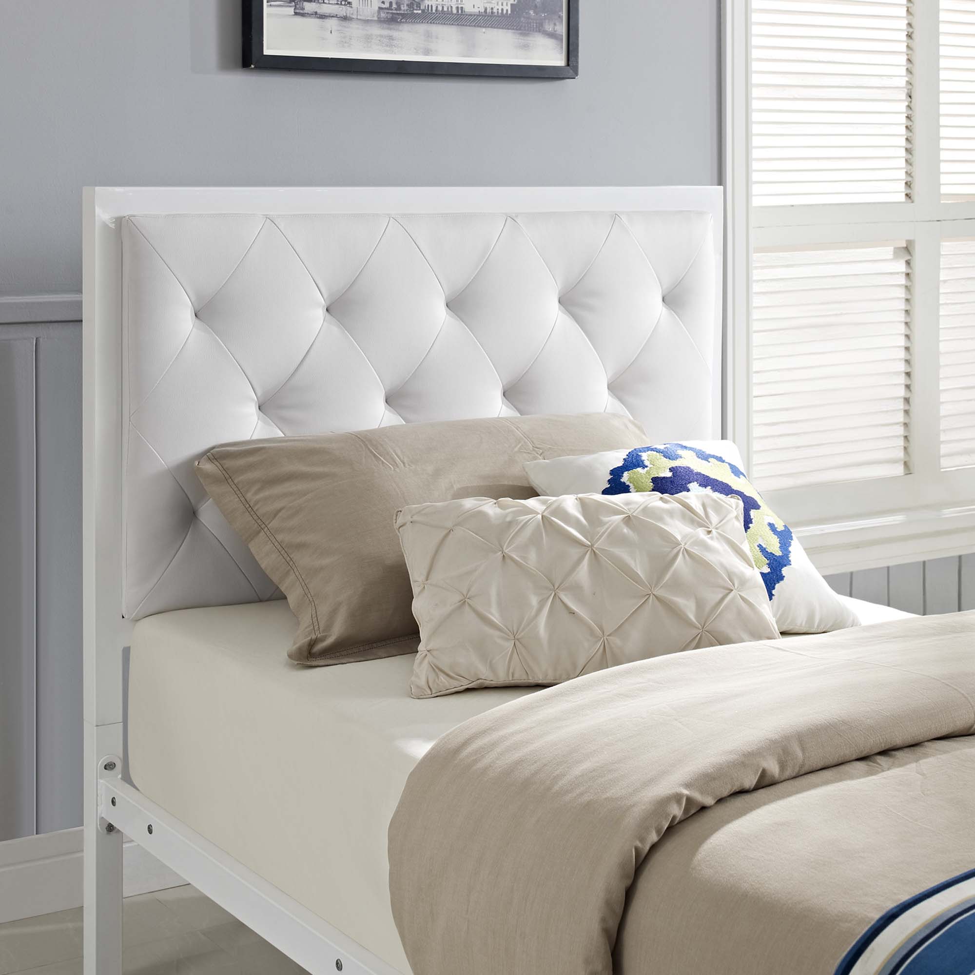 Mia White Twin Vinyl Bed