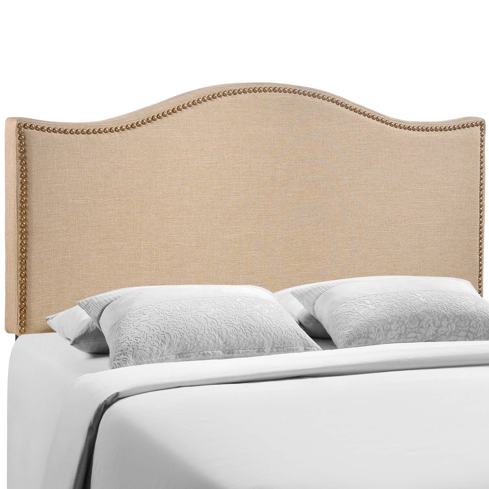 Curl Nailhead Upholstered Queen Headboard, Cafe