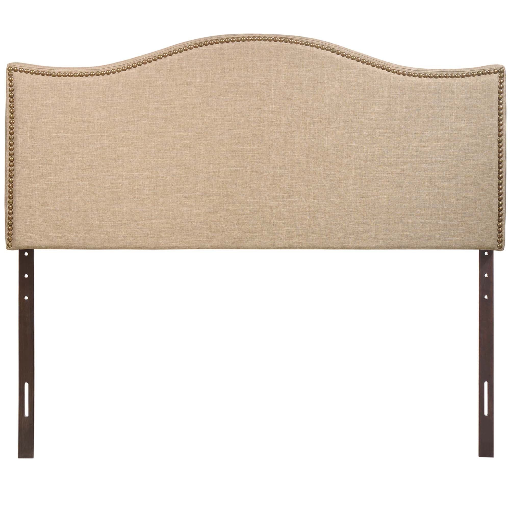 Curl Nailhead Upholstered Queen Headboard, Cafe
