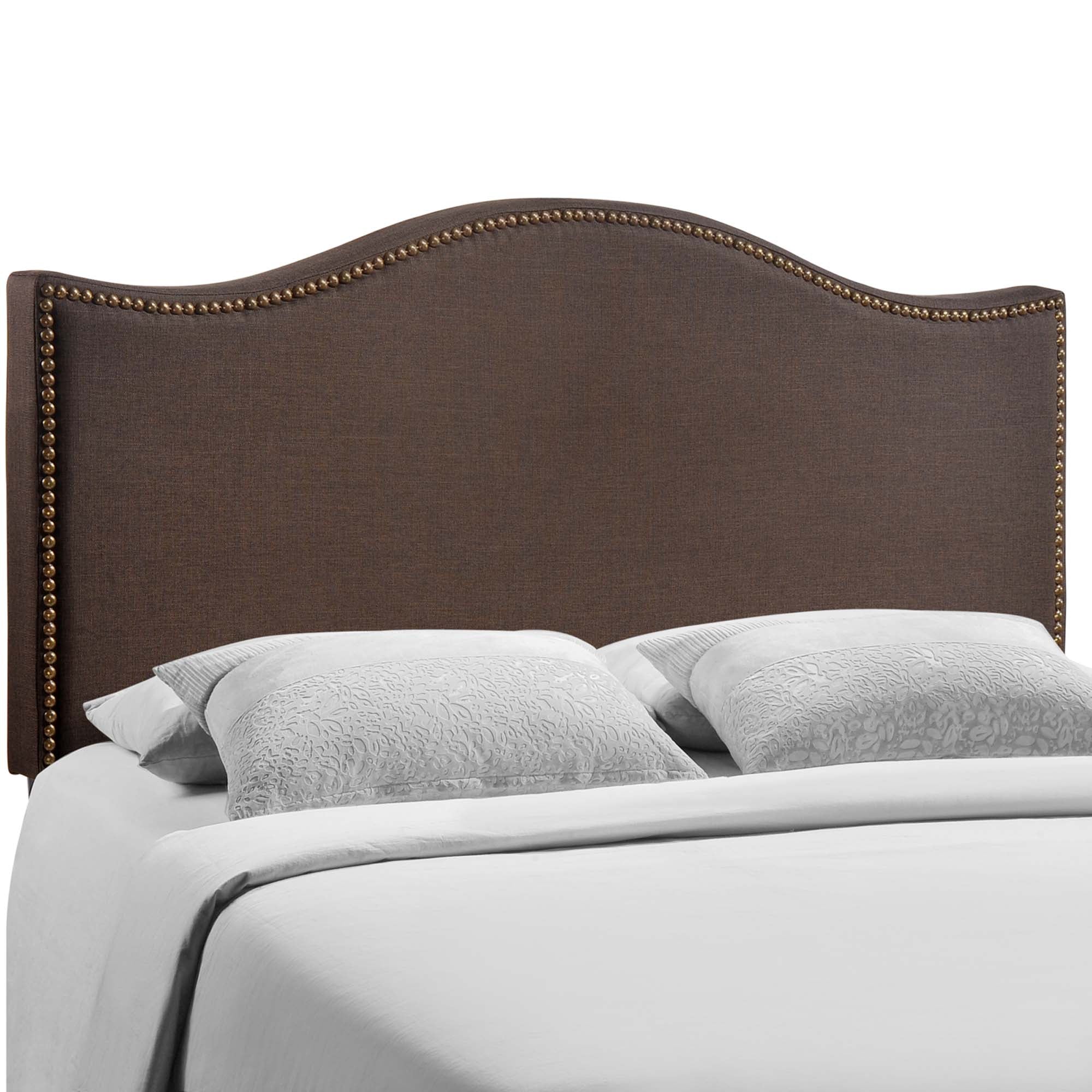 Curl Nailhead Upholstered Queen Headboard, Dark Brown