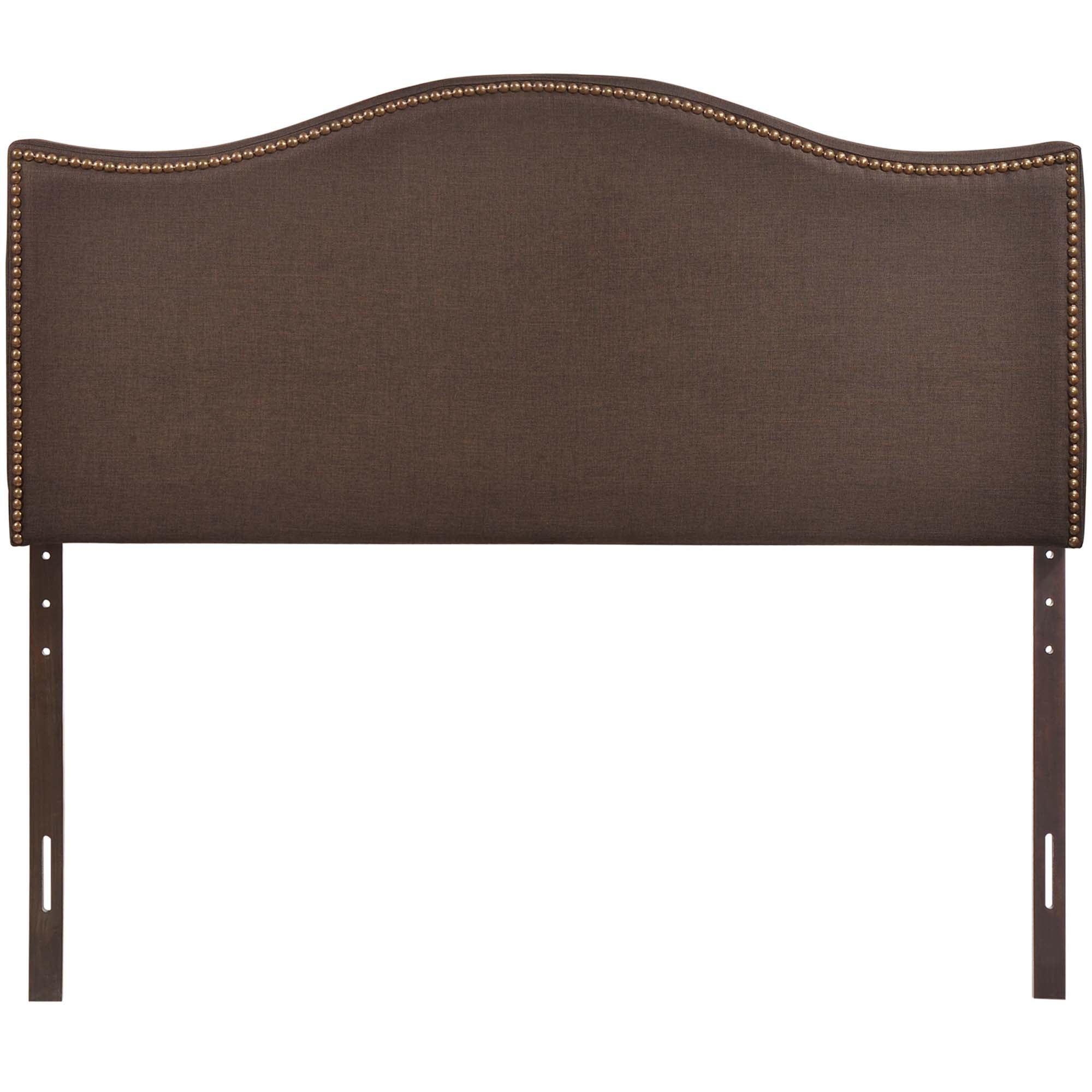 Curl Nailhead Upholstered Queen Headboard, Dark Brown