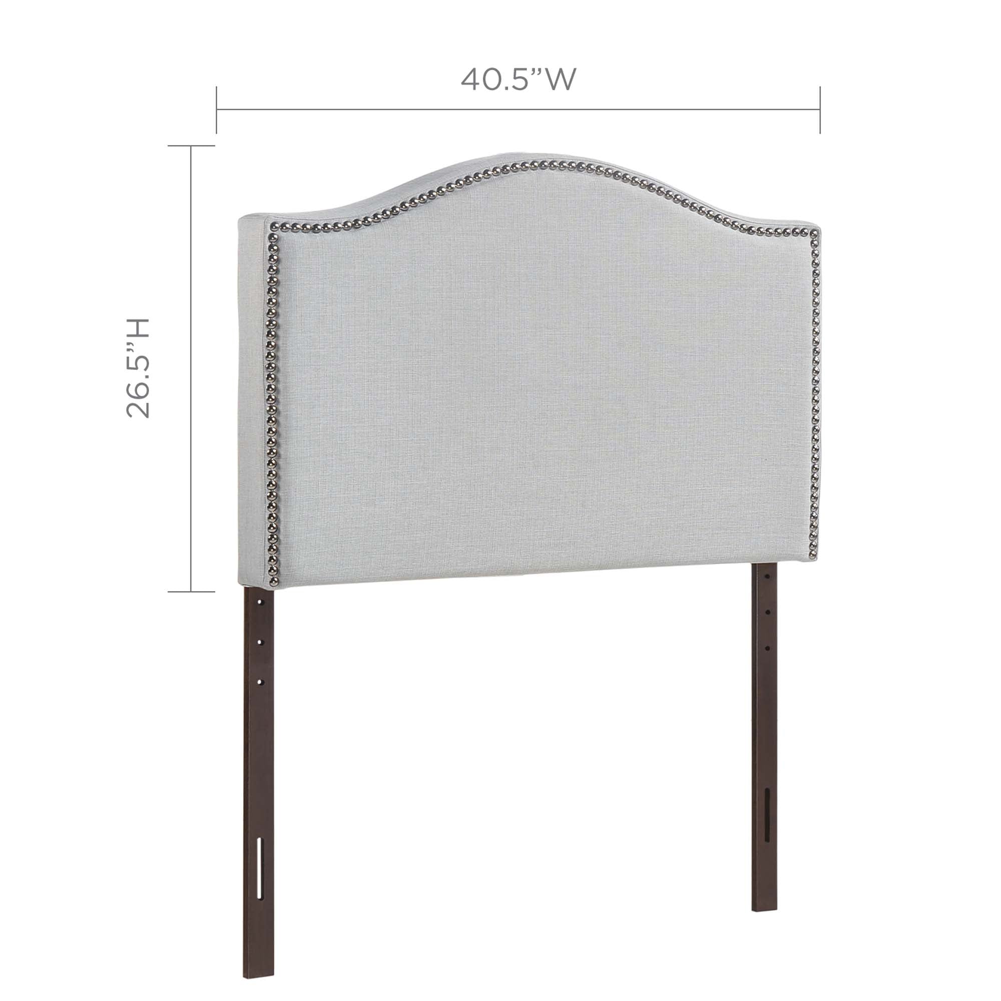 Curl Nailhead Upholstered Twin Headboard, Sky Gray