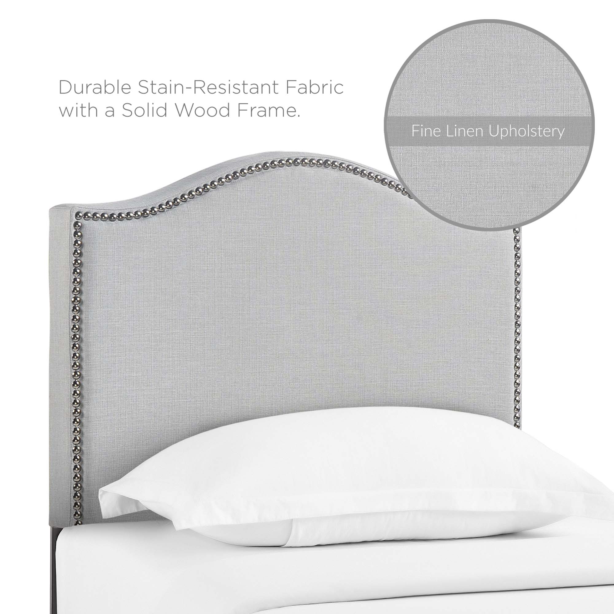 Curl Nailhead Upholstered Twin Headboard, Sky Gray