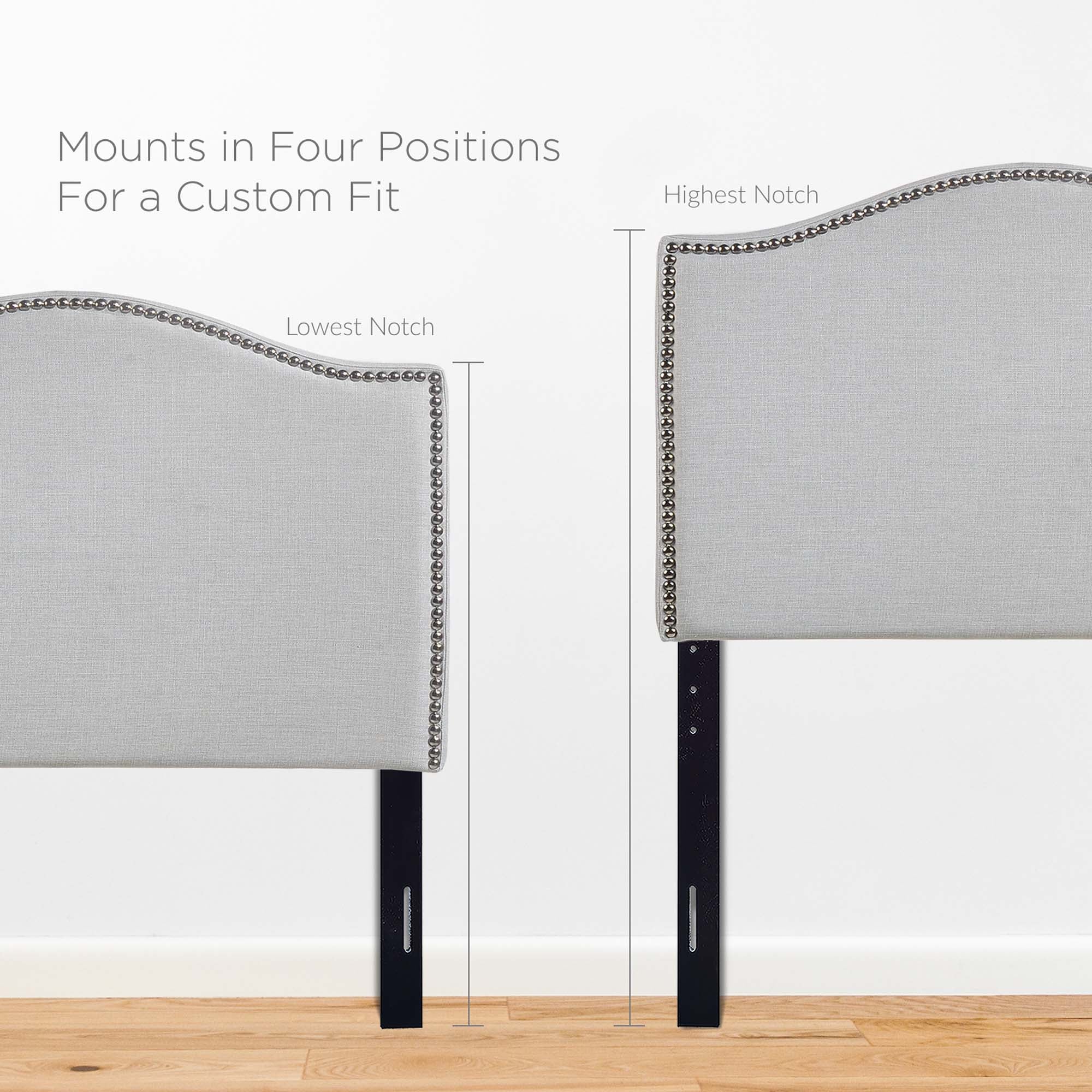 Curl Nailhead Upholstered Twin Headboard, Sky Gray