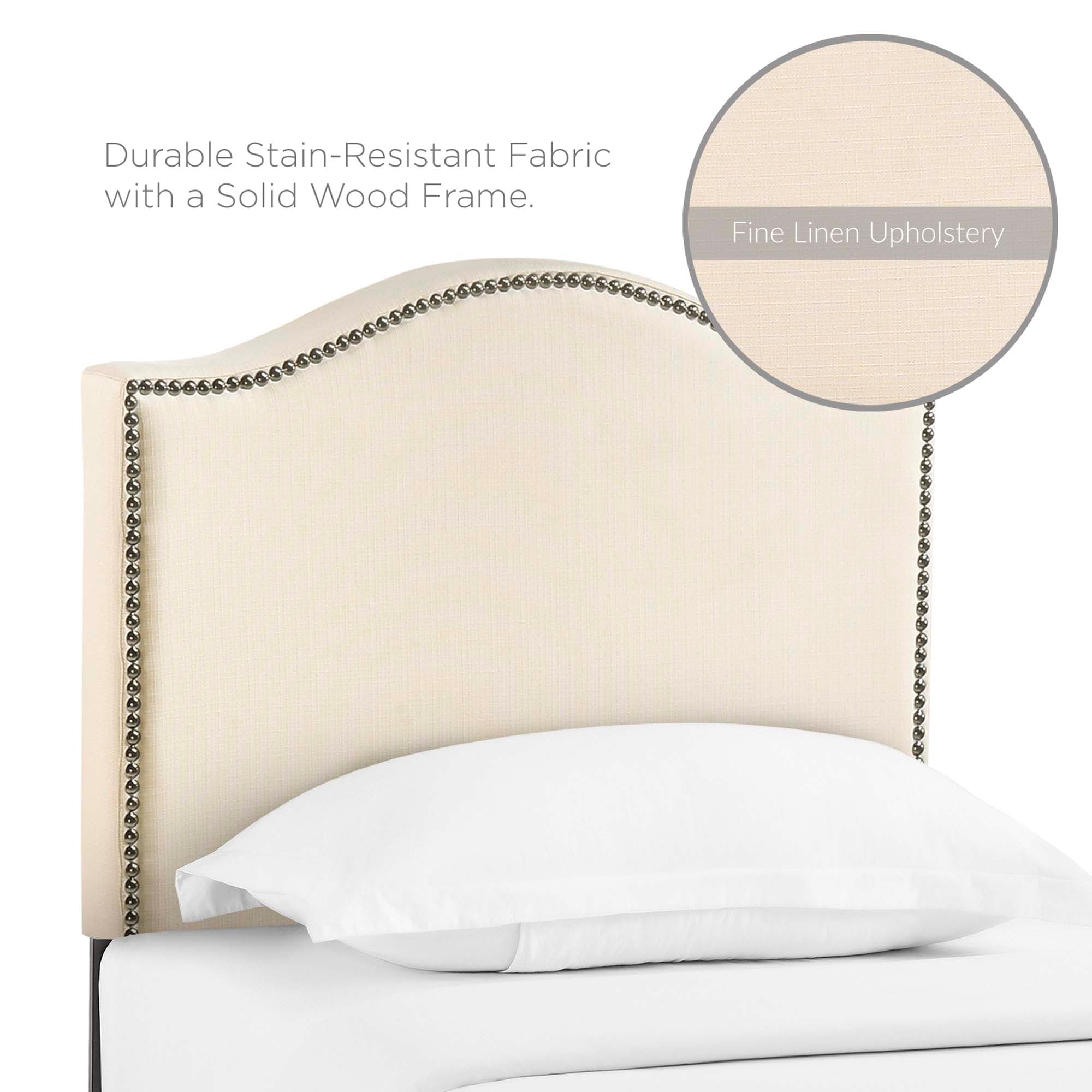 Curl Nailhead Upholstered Twin Headboard, Ivory
