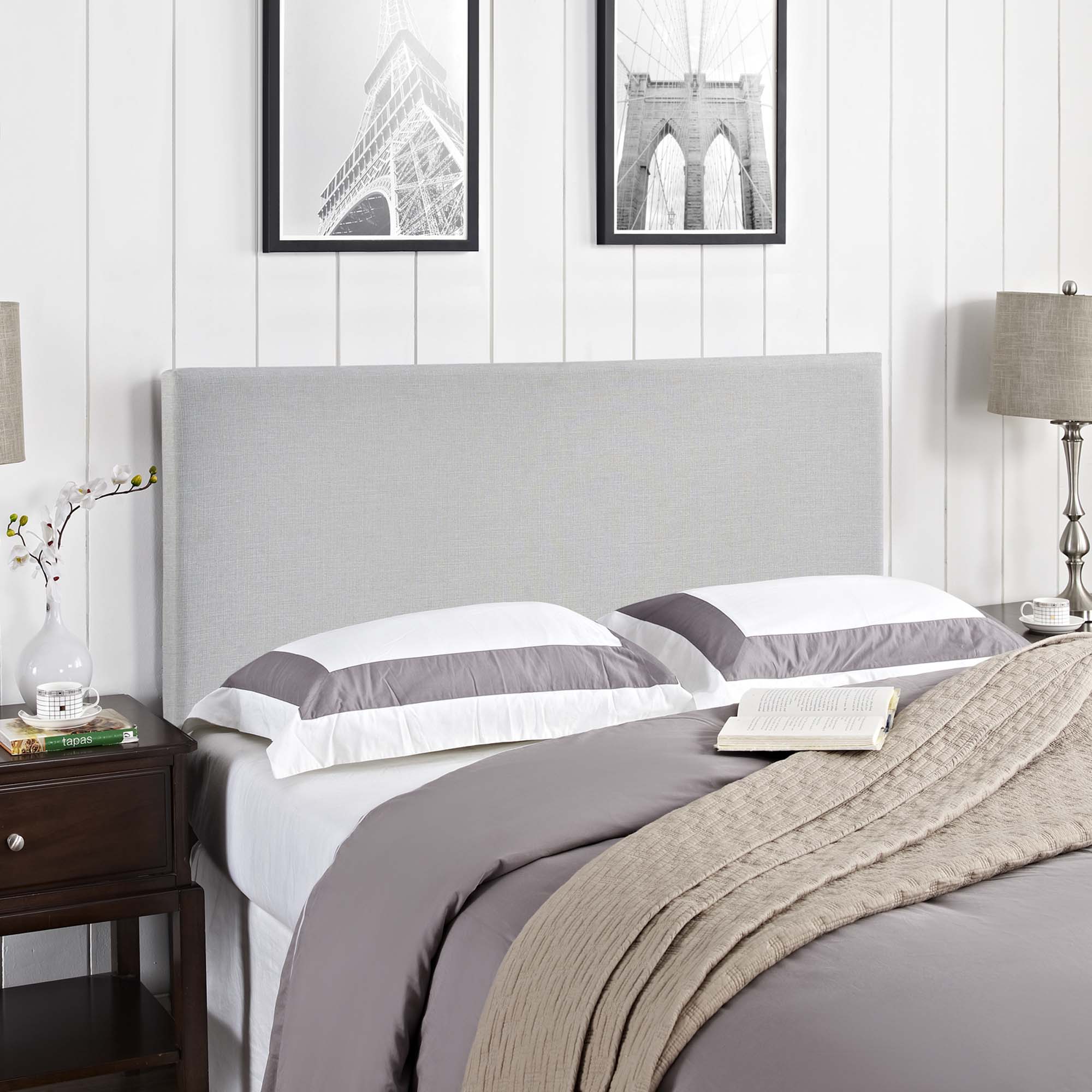 Region Upholstered Fabric Full Headboard, Sky Gray