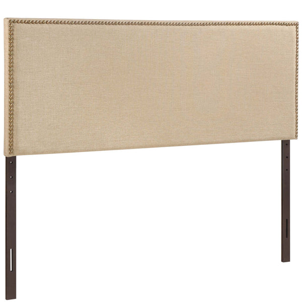 Region Nailhead Upholstered Queen Headboard, Cafe
