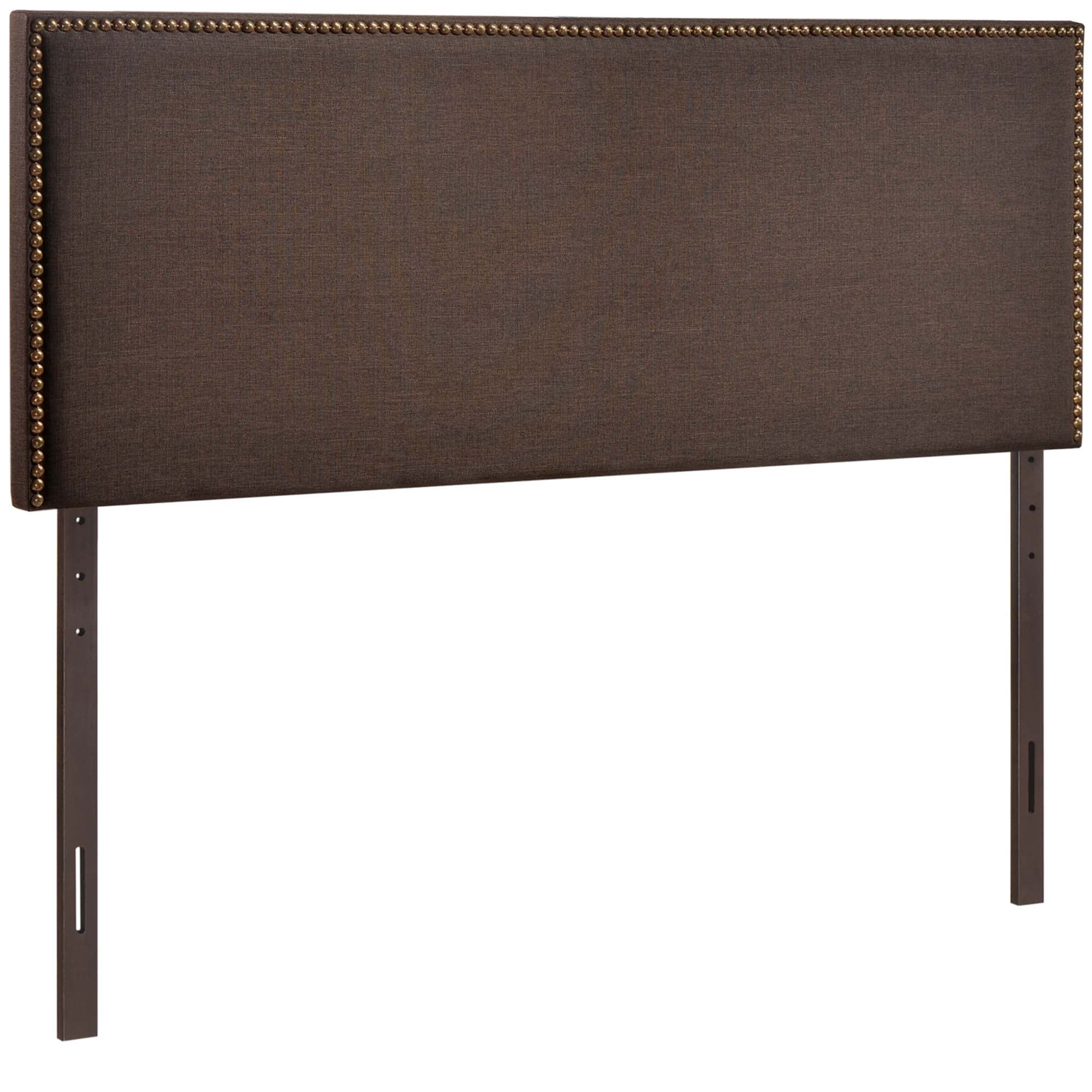 Region Nailhead Upholstered Queen Headboard, Dark Brown