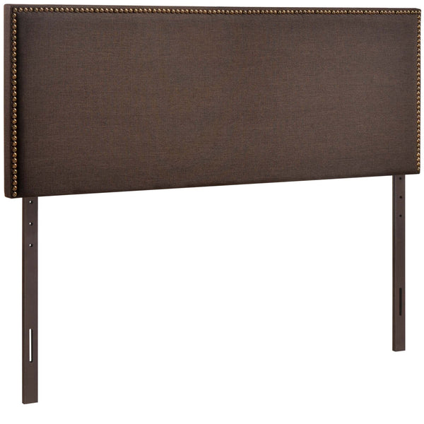 Region Nailhead Upholstered Queen Headboard, Dark Brown