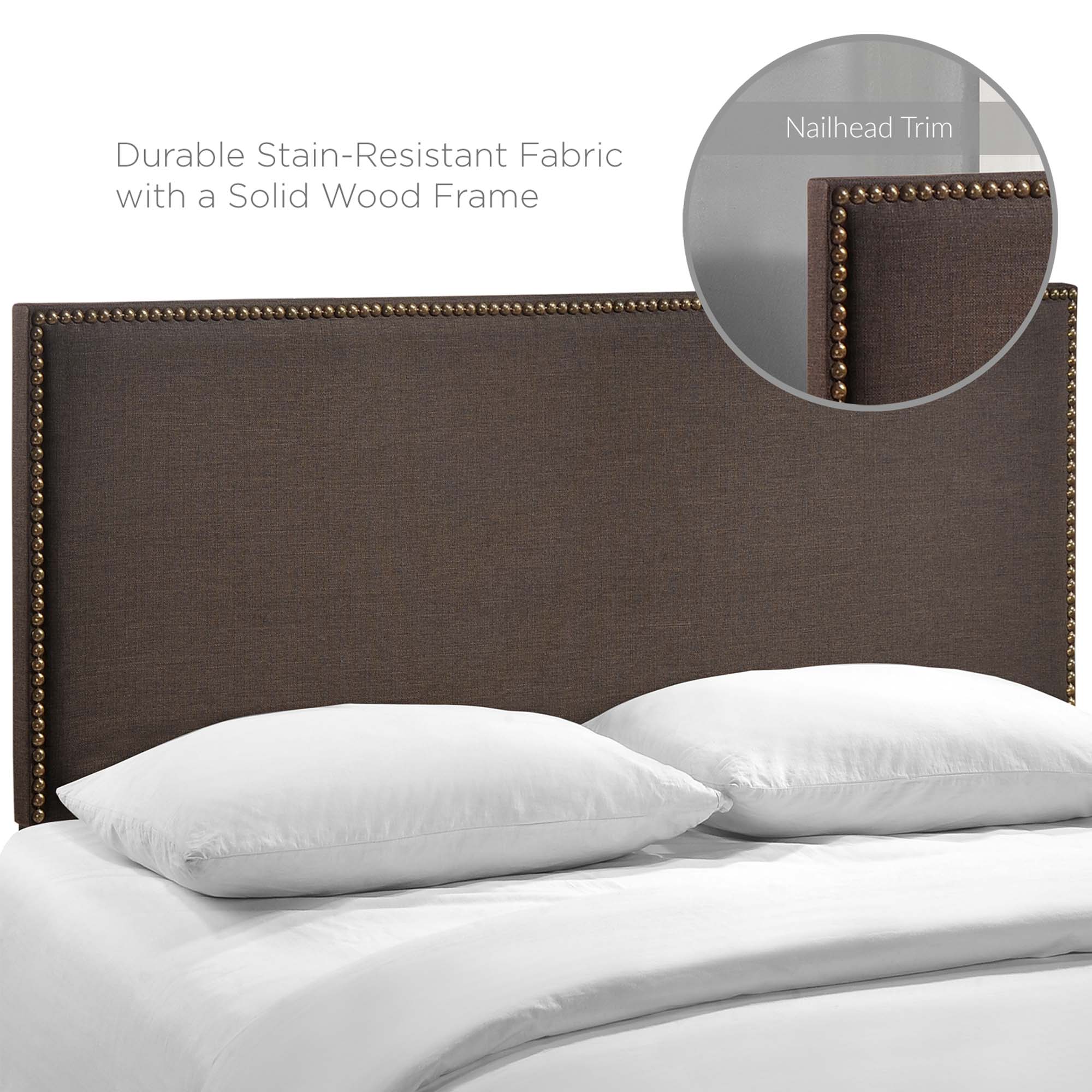 Region Nailhead Upholstered Queen Headboard, Dark Brown
