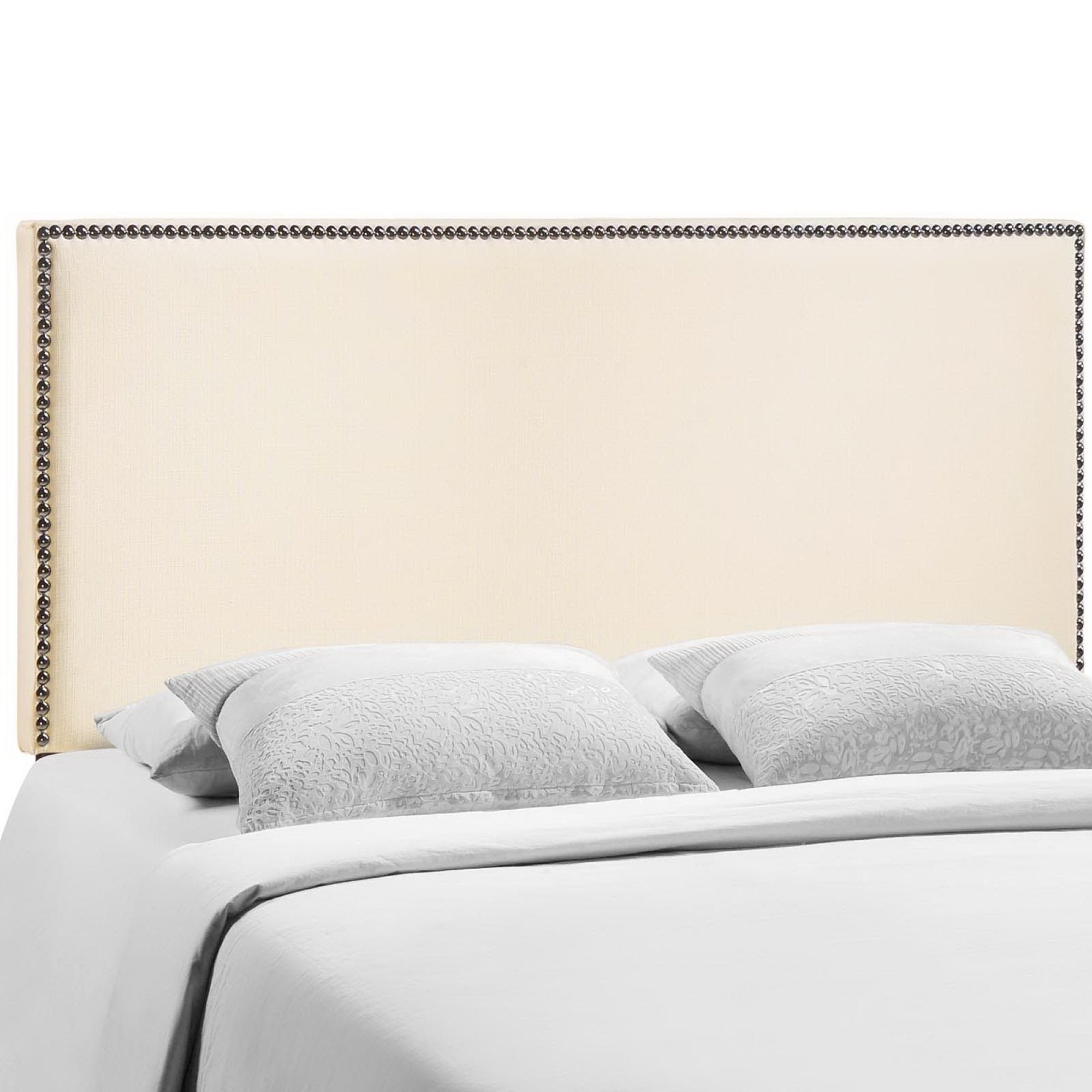 Region Nailhead Upholstered Queen Headboard, Ivory