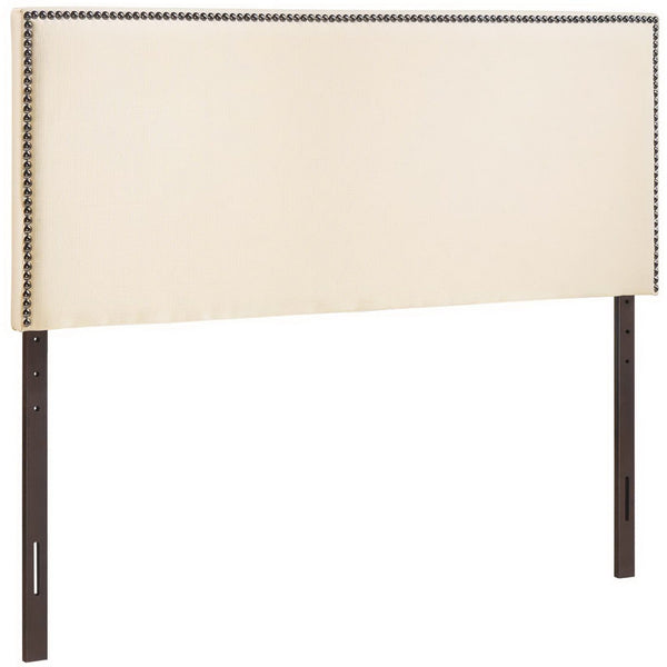 Region Nailhead Upholstered Queen Headboard, Ivory