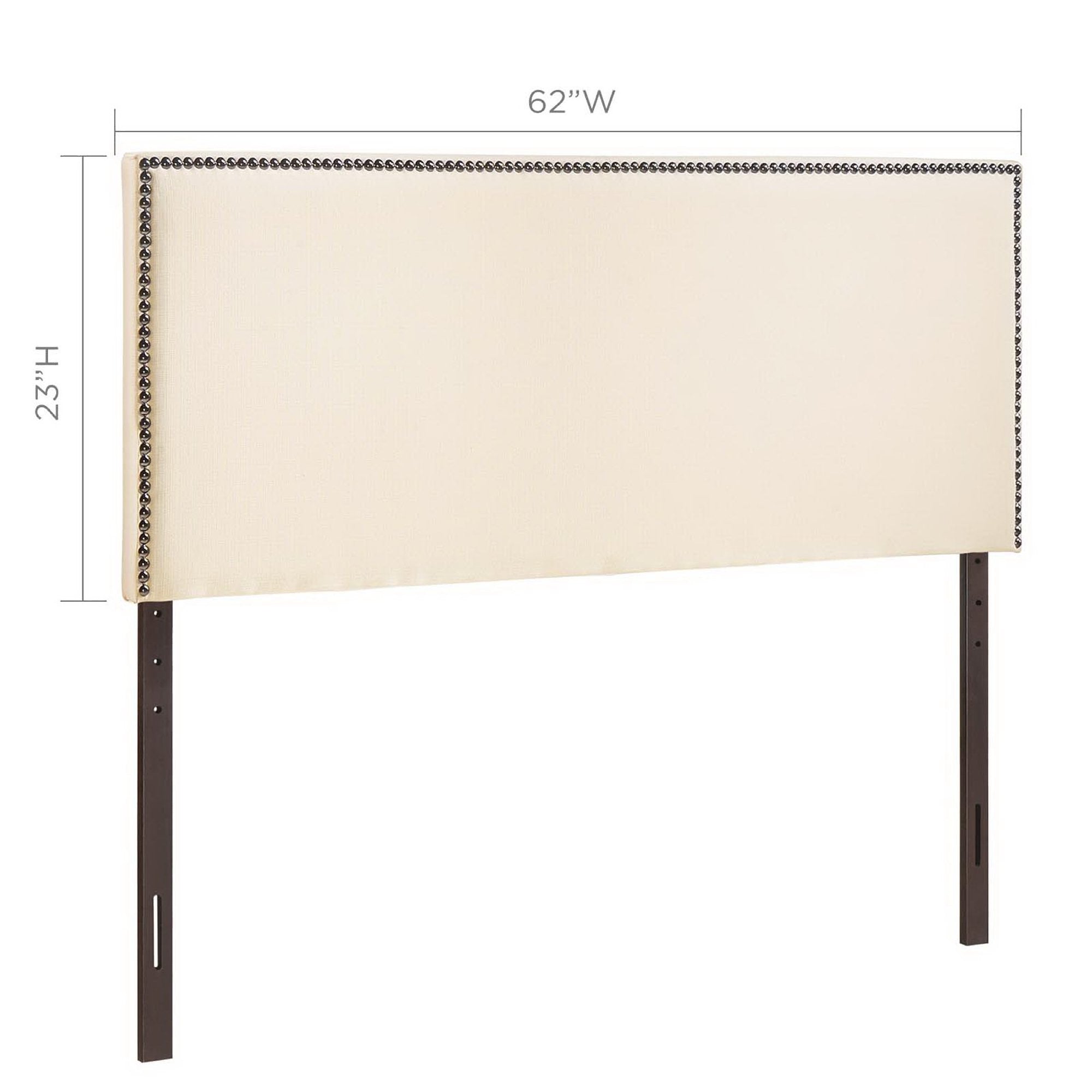 Region Nailhead Upholstered Queen Headboard, Ivory