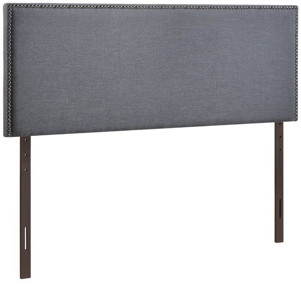 Region Nailhead Upholstered Queen Headboard, Smoke