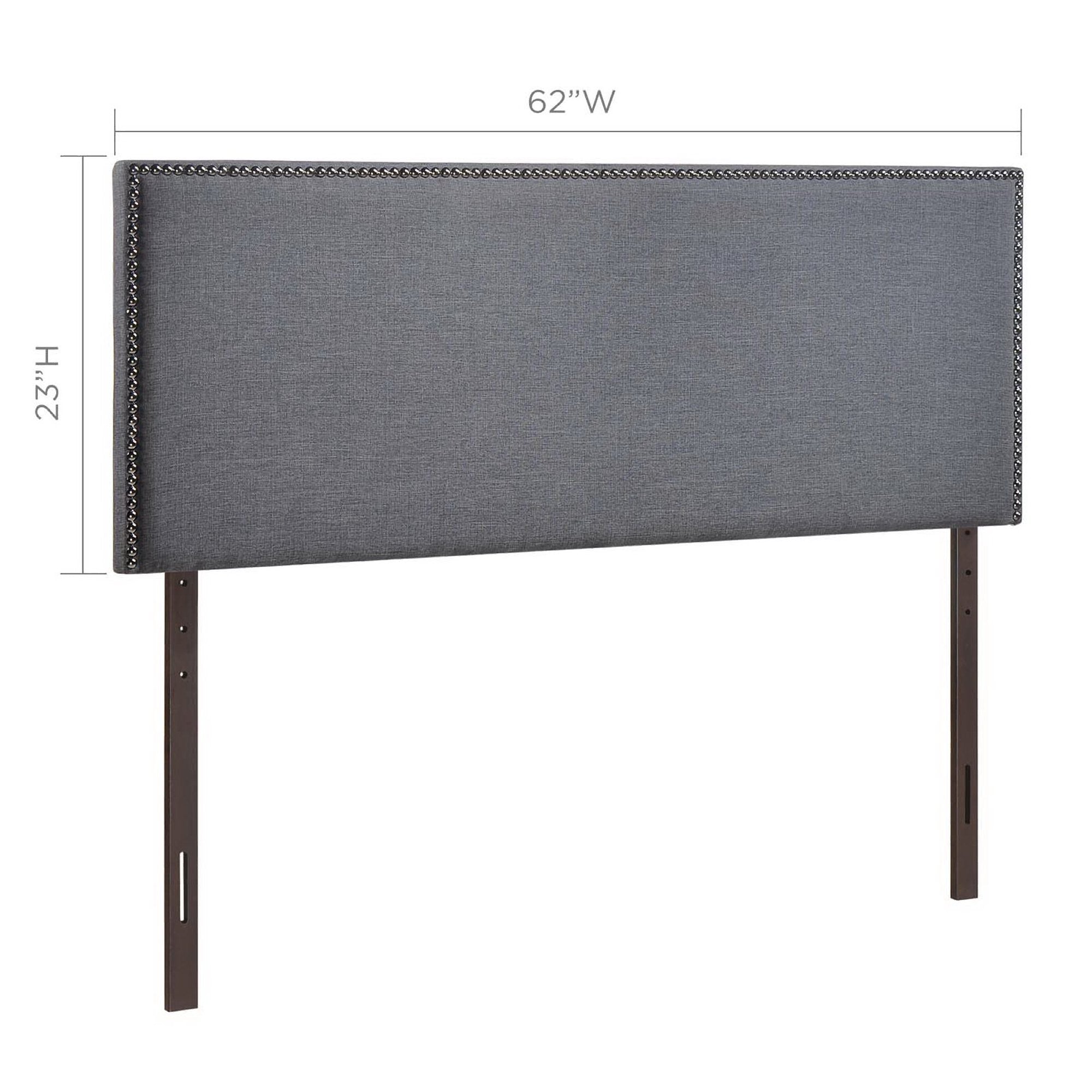Region Nailhead Upholstered Queen Headboard, Smoke