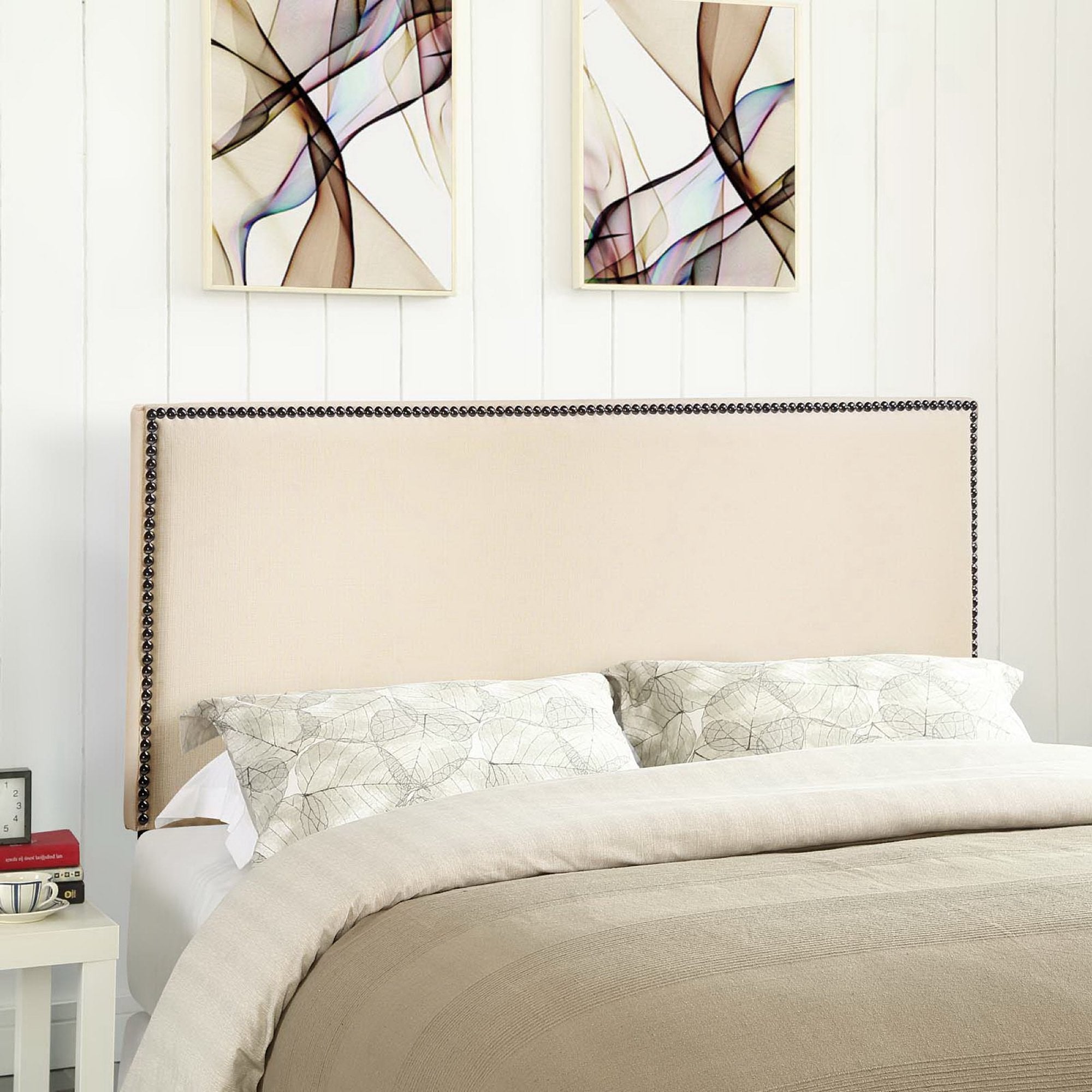 Region Nailhead Upholstered Full Headboard, Ivory