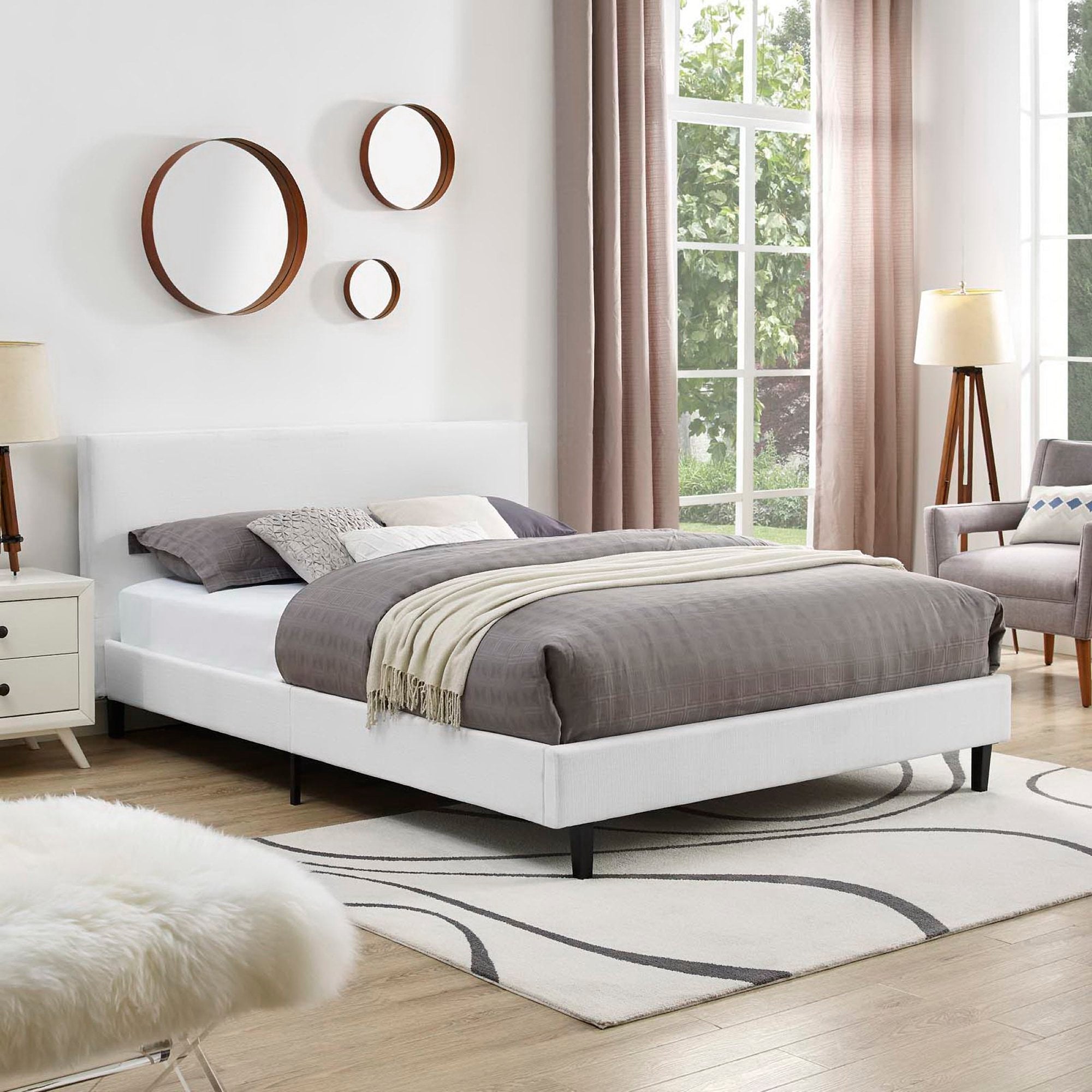 Anya Fabric Queen Bed, White